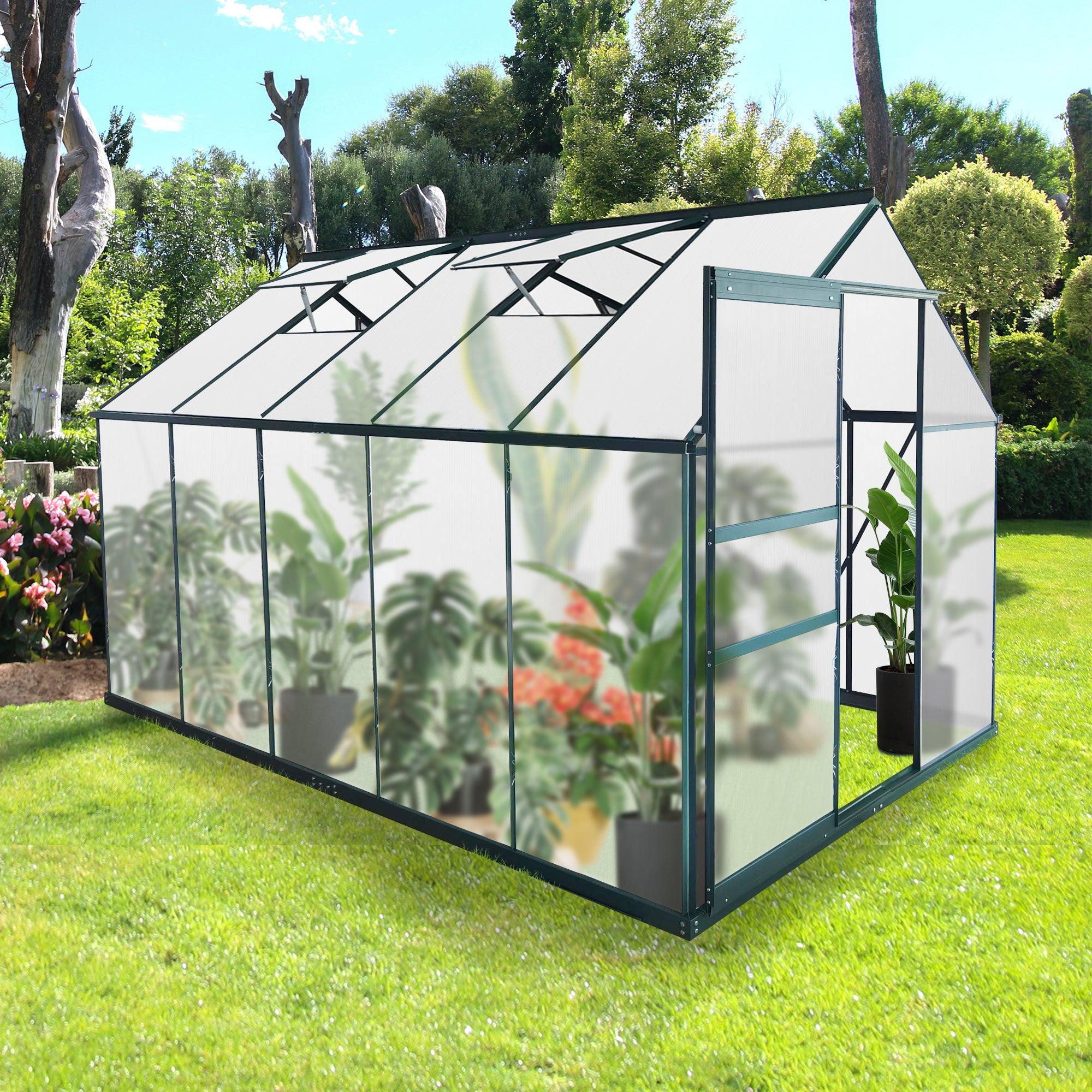 6' X 10' Walk-in Polycarbonate Greenhouse, Aluminum Heavy Duty Greenhouse Kit for Backyard Use in Winter - Bosonshop
