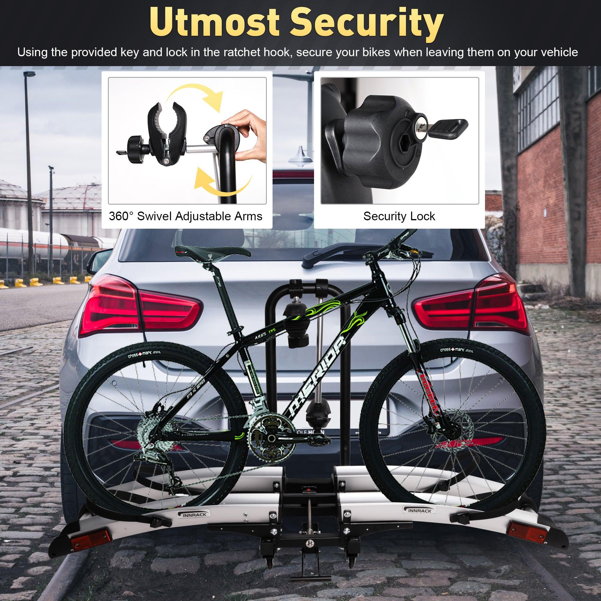 Foldable Hitch Bike Rack for 2 Bikes - 132 lbs Capacity, 360° Adjustable Arms, Smart Tilting, Fits 3.9'' Width Tires, SUV & Truck, 2" Receiver - Bosonshop