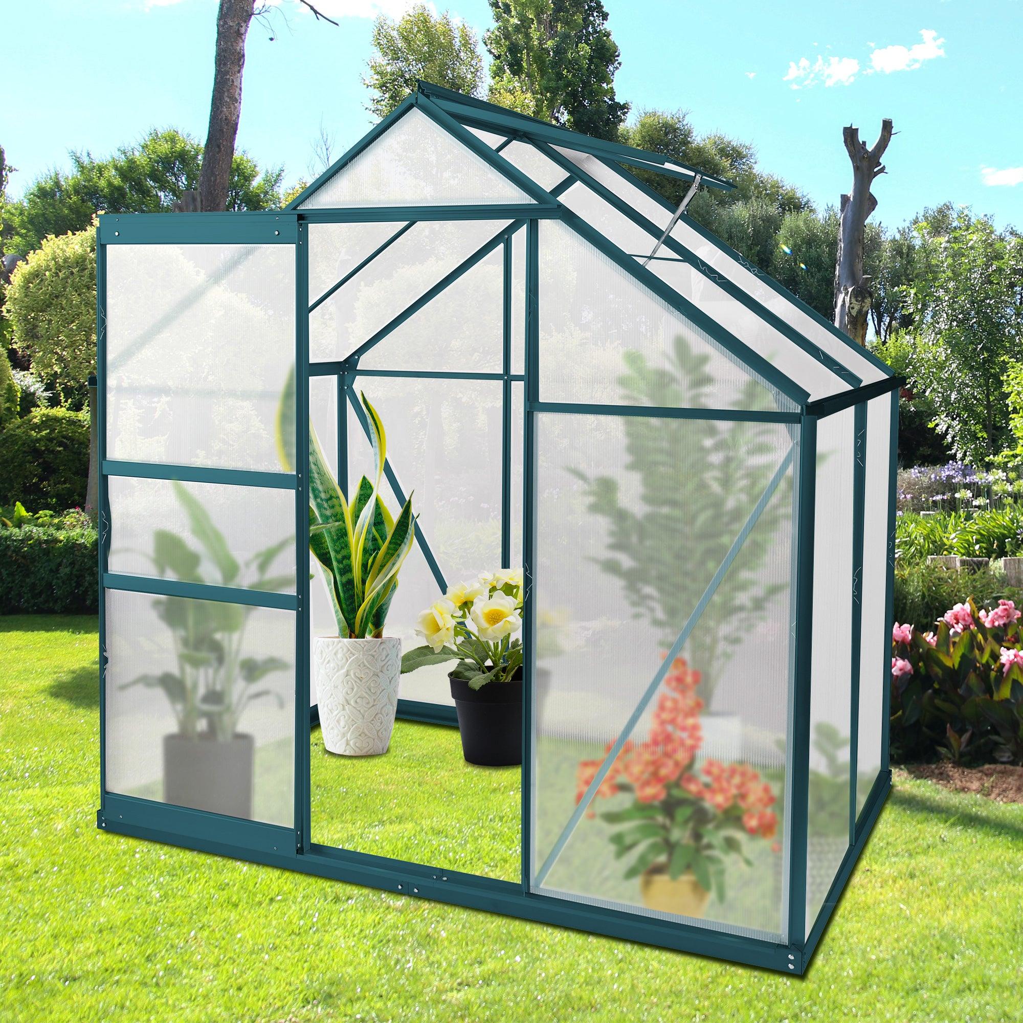 6'X 4' Walk-in Polycarbonate Greenhouse Aluminum Heavy Duty Greenhouse Kit for Backyard Use in Winter - Bosonshop
