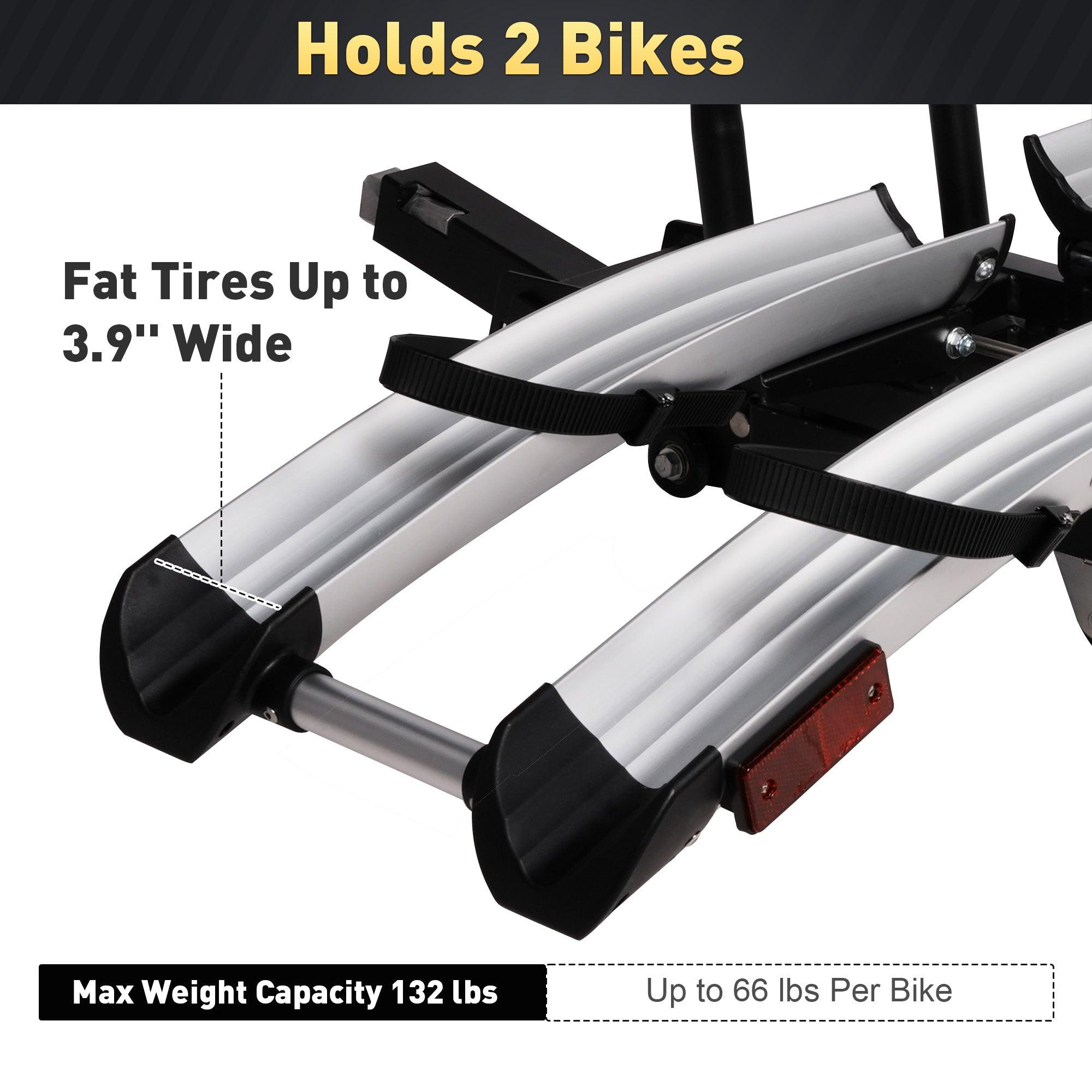 Foldable Hitch Bike Rack for 2 Bikes - 132 lbs Capacity, 360° Adjustable Arms, Smart Tilting, Fits 3.9'' Width Tires, SUV & Truck, 2" Receiver - Bosonshop