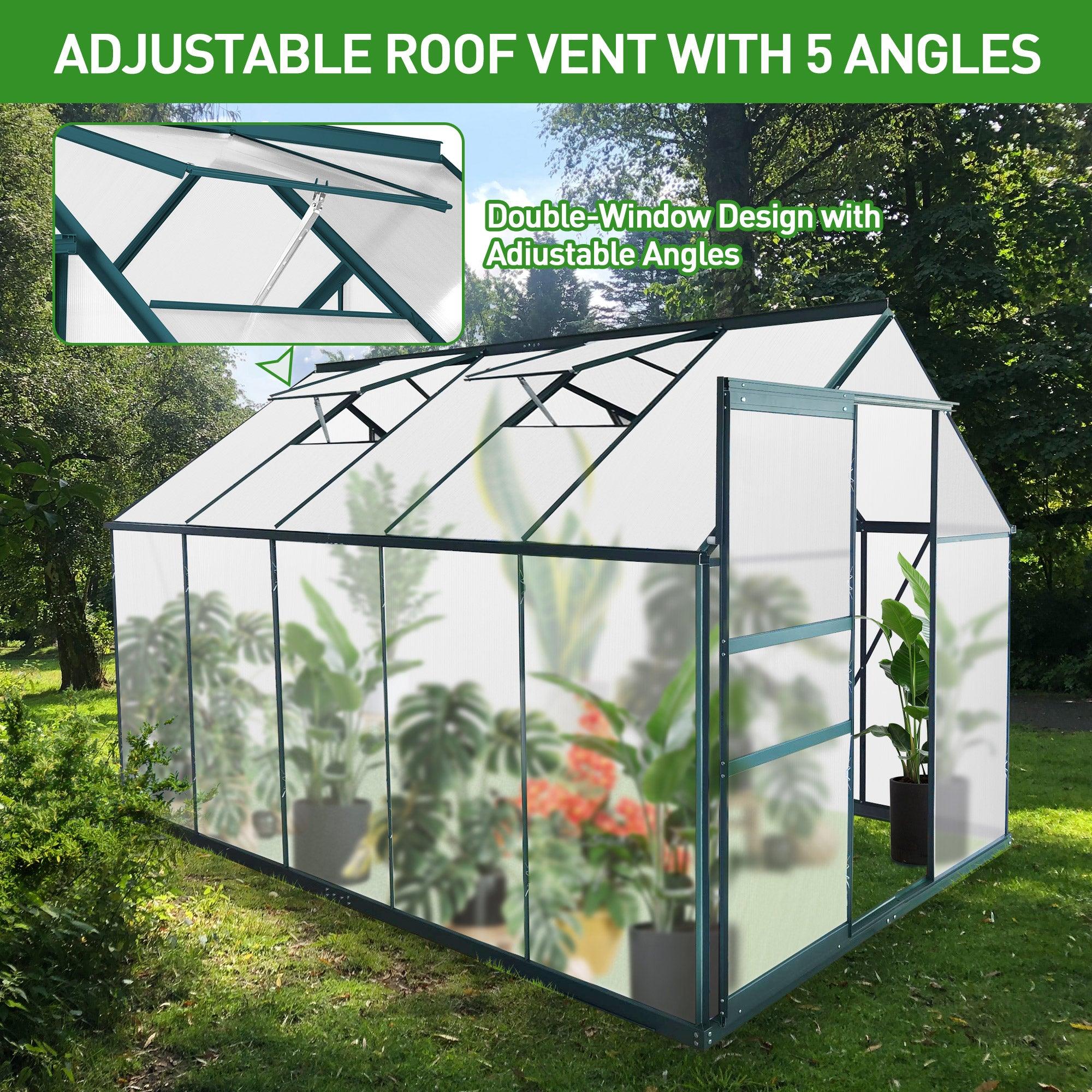 6' X 10' Walk-in Polycarbonate Greenhouse, Aluminum Heavy Duty Greenhouse Kit for Backyard Use in Winter - Bosonshop