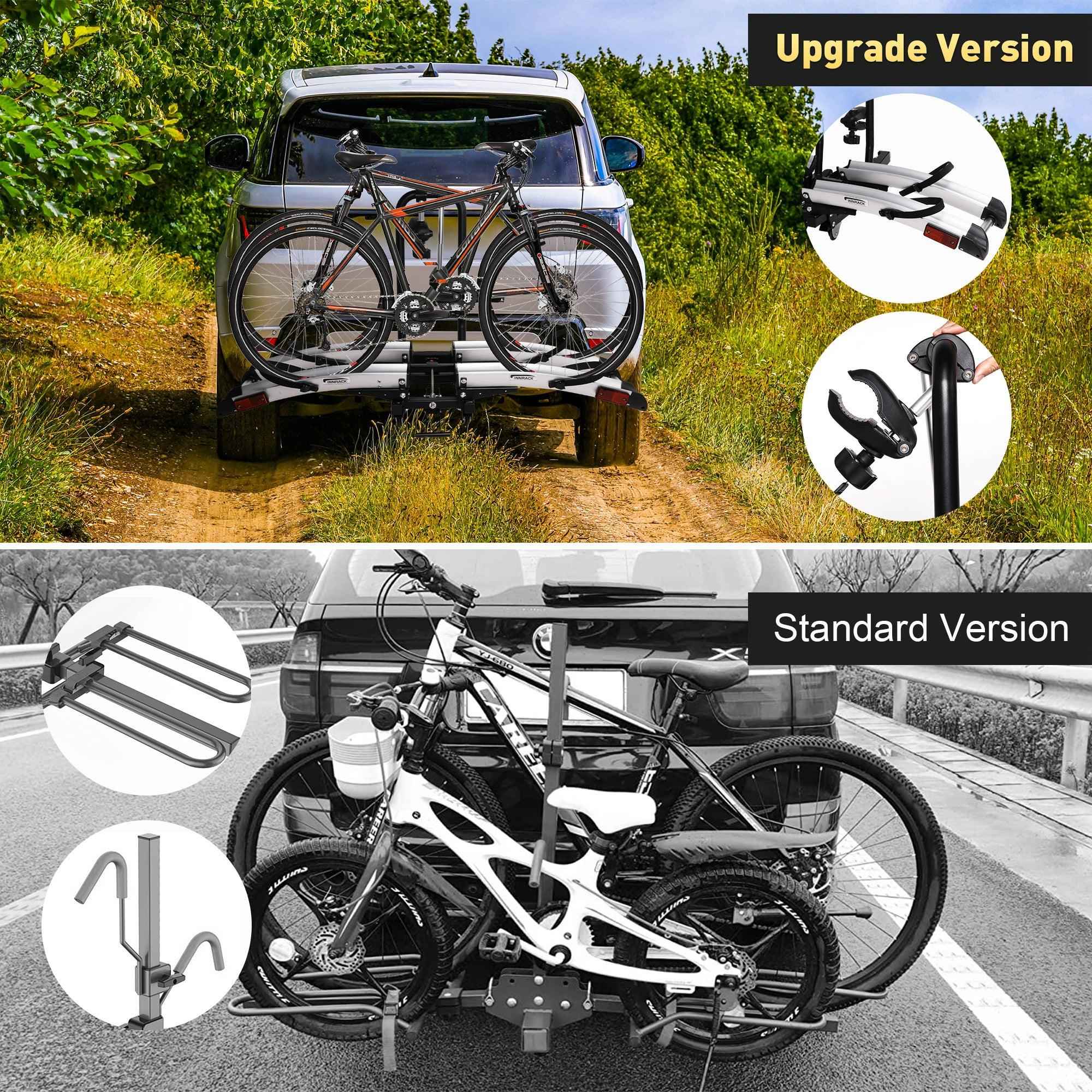 Foldable Hitch Bike Rack for 2 Bikes - 132 lbs Capacity, 360° Adjustable Arms, Smart Tilting, Fits 3.9'' Width Tires, SUV & Truck, 2" Receiver - Bosonshop