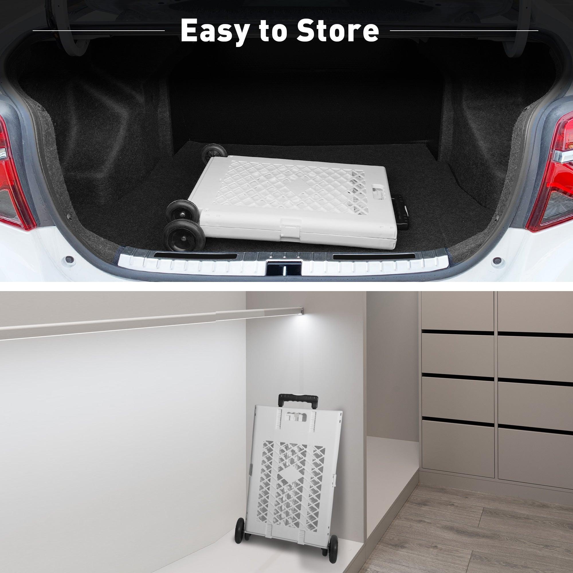 Foldable Rolling Cart Crate Collapsible Basket with Wheels & Telescopic Handle, 66 lbs Capacity, White - Bosonshop