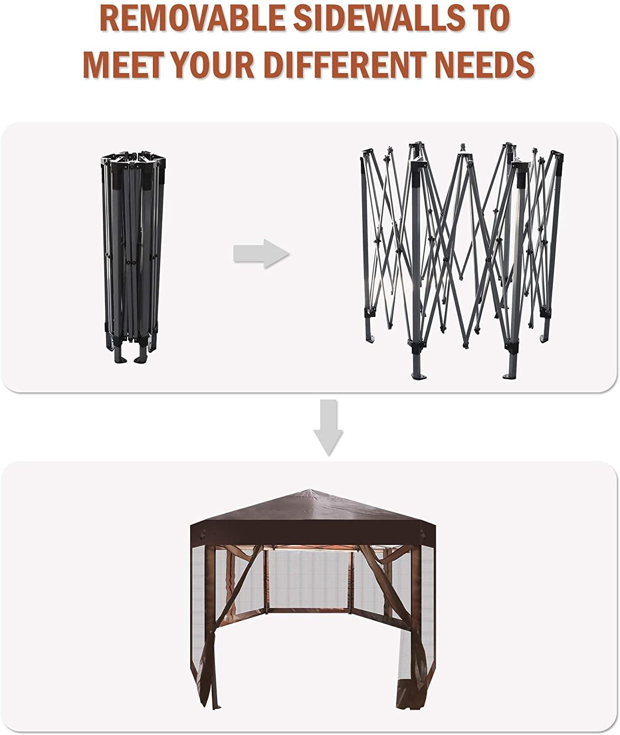 6.5' x 6.5' Outdoor Gazebo Patio Hexagonal Canopy Tent Sun Shade with Mosquito Netting and Carry Bag for Backyard Party - Bosonshop