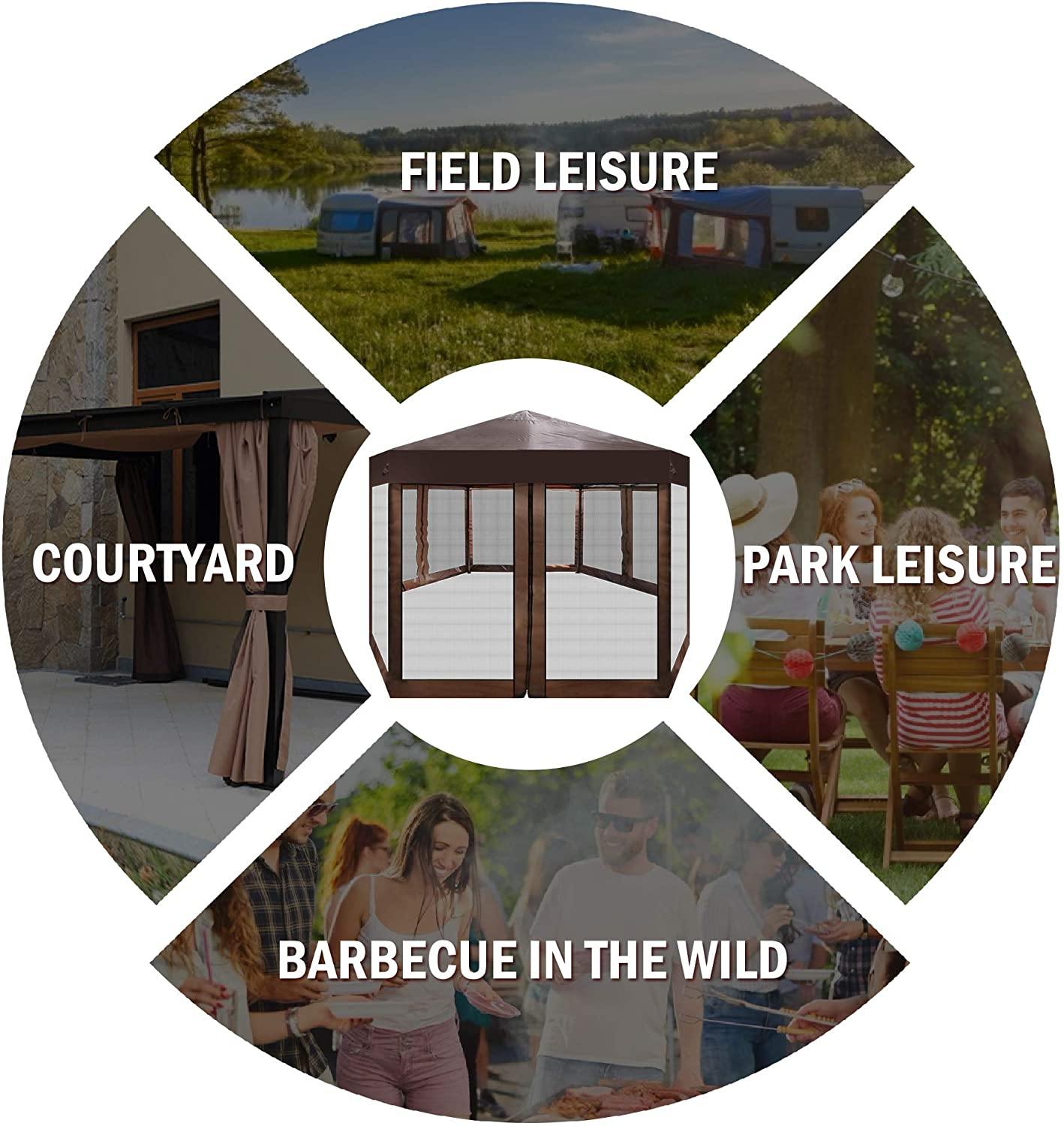 6.5' x 6.5' Outdoor Gazebo Patio Hexagonal Canopy Tent Sun Shade with Mosquito Netting and Carry Bag for Backyard Party - Bosonshop