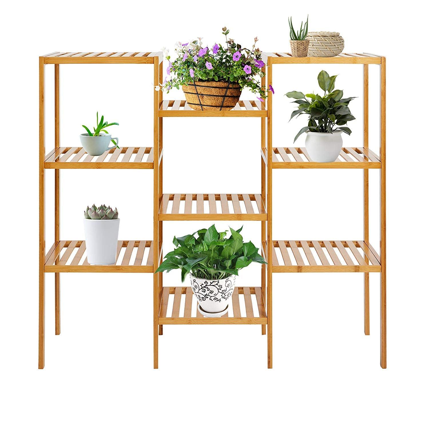 Bosonshop 9 Tiered  Bamboo Plant Stand Shelf Customizable Display Bathroom