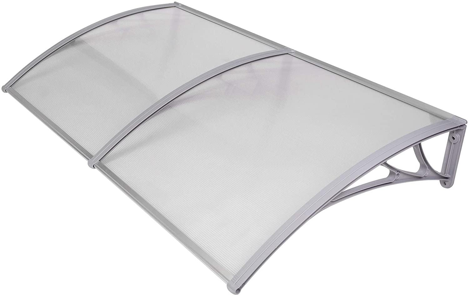 Window Door Awning Cover UV Rain Snow Protection One-Piece Polycarbonate Hollow Sheet -Gray (80" x 40") - Bosonshop