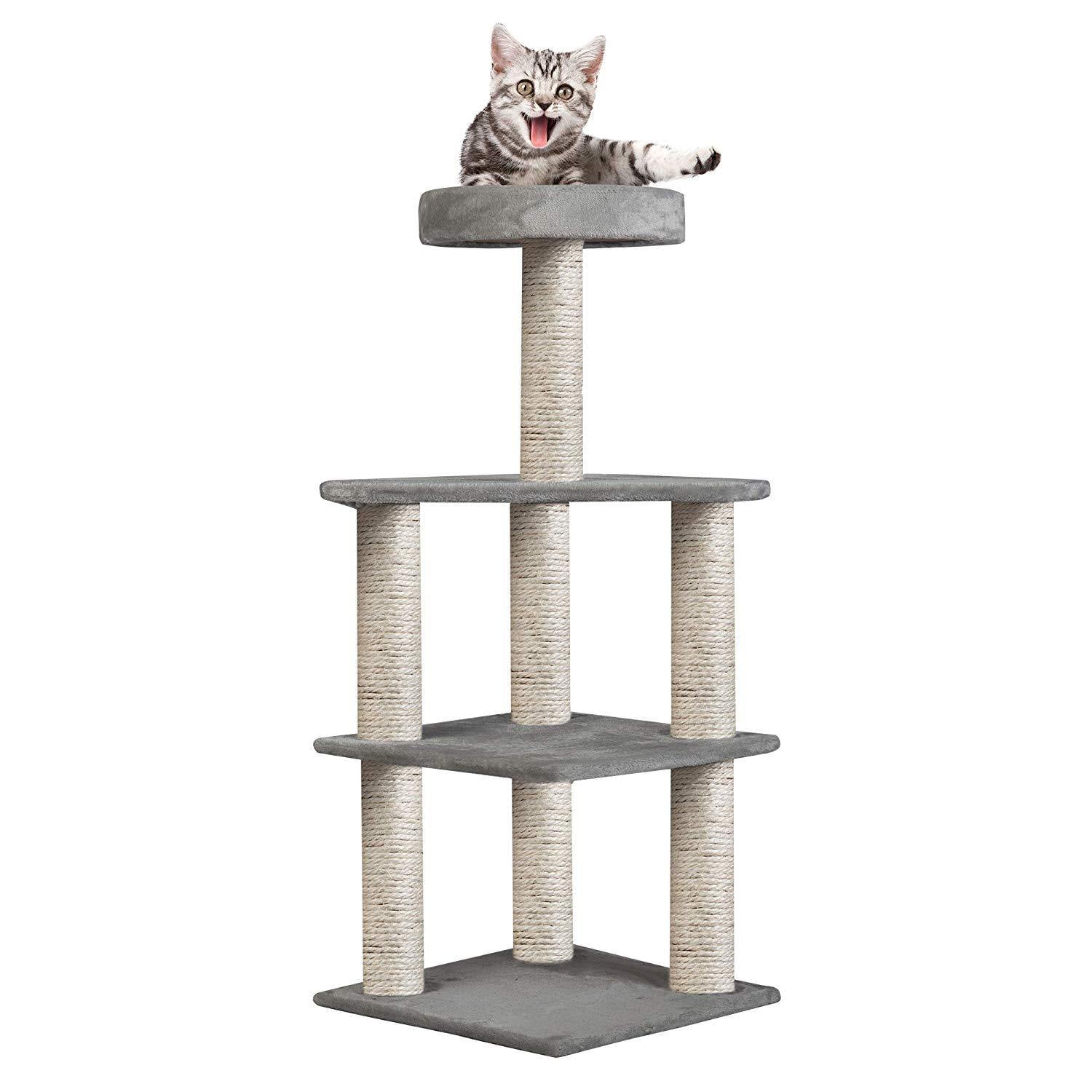 37.4" Multi-Level Carpeted Cat Scratching Post Pet- Grey - Bosonshop