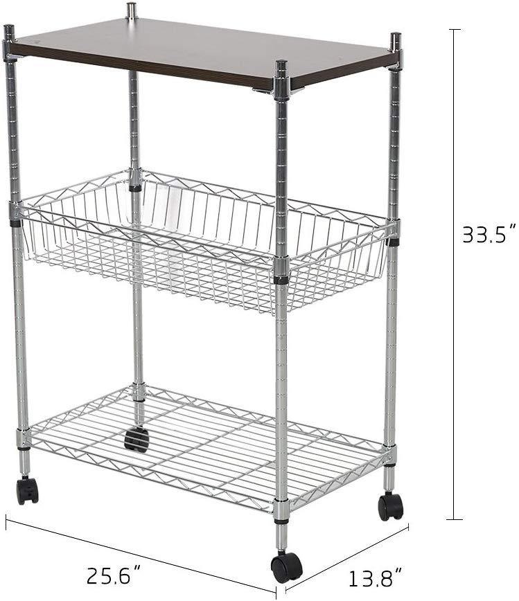 3-Tier Wire Rolling Cart Kitchen Shelf Organizer Rack with Chopping Board and Wheels Shelving Unit Storage Cart - Bosonshop