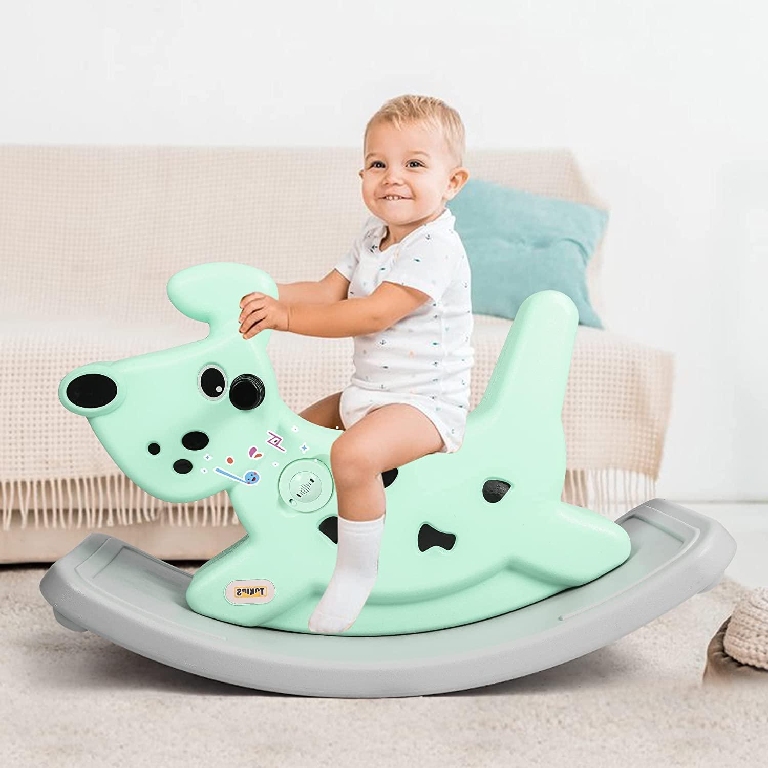 (Out of Stock) Rocking Horse Outdoor Rocking Toy with Music for Toddler Baby Kids Ages 1-3 Year Old Boy Girl Green - Bosonshop
