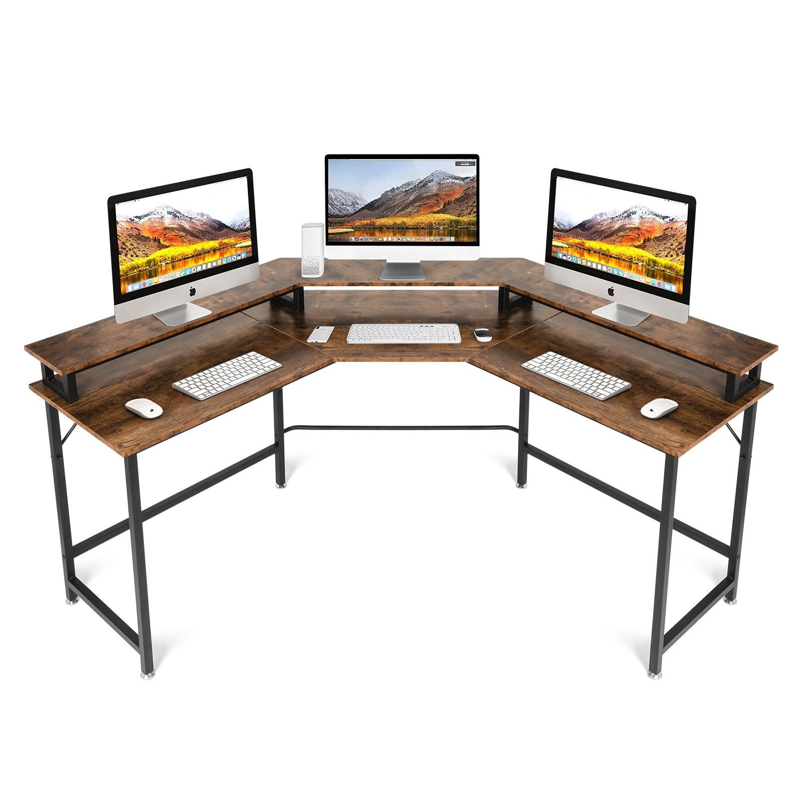 Sturdy Corner W Shaped Computer Desk with Monitor Stand – Ideal for Home Office, Gaming, and Study Rooms - Bosonshop