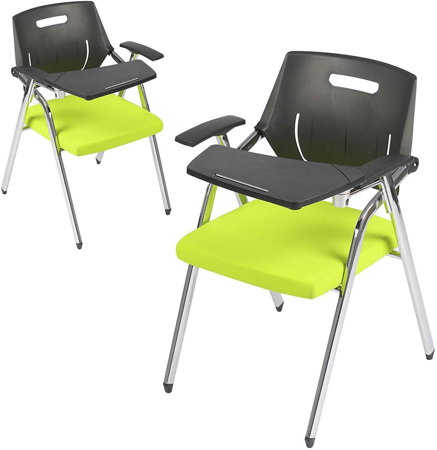 2pc Premium Steel School Chair Folding Office Chair with Arm Desk Chair with Table Arm Desk, Green & Black - Bosonshop