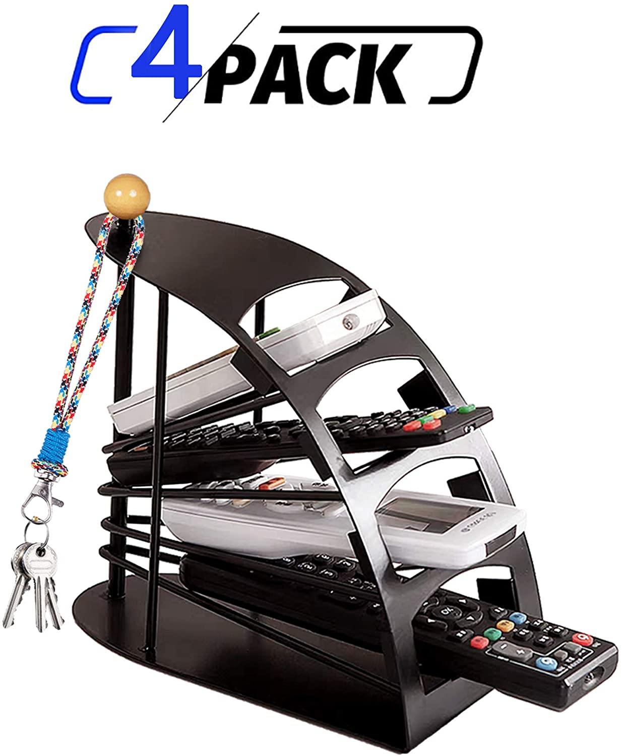 Multi Remote Control Organizer Metal TV Remote Control Holder with 4 Compartments, Space Saving Black Remote Control Tidy Remote Caddy - Bosonshop