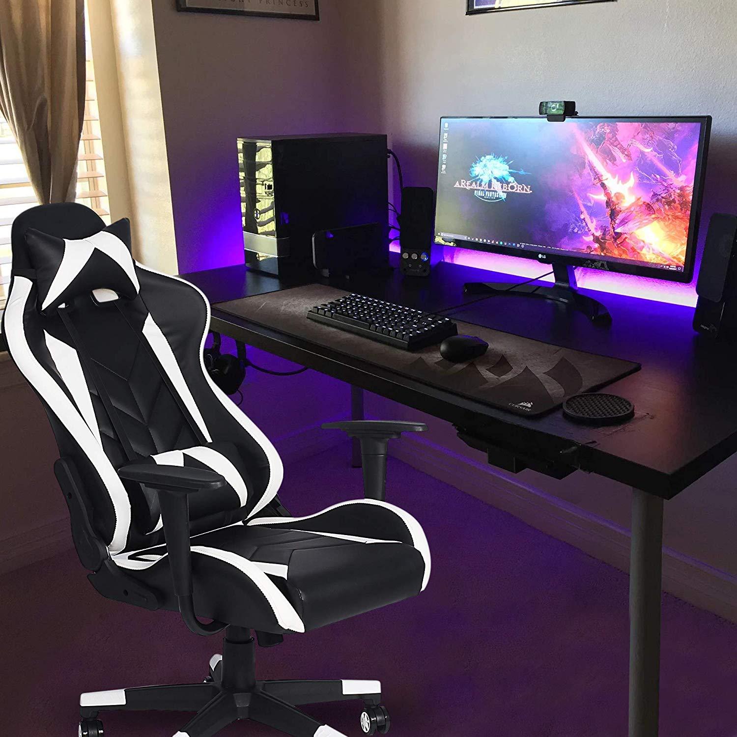 Bosonshop Office Desk Chairs Ergonomic Game Chairs 360°Swivel Style High Back for Great Support Black White