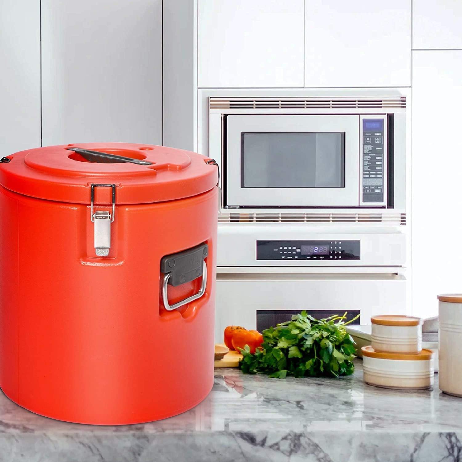 Commercial 30L Large Food Warmers Bucket Double Stainless, Keep Food Cold Hot Constant Temperature for Restaurant,Party Meal (Red) - Bosonshop