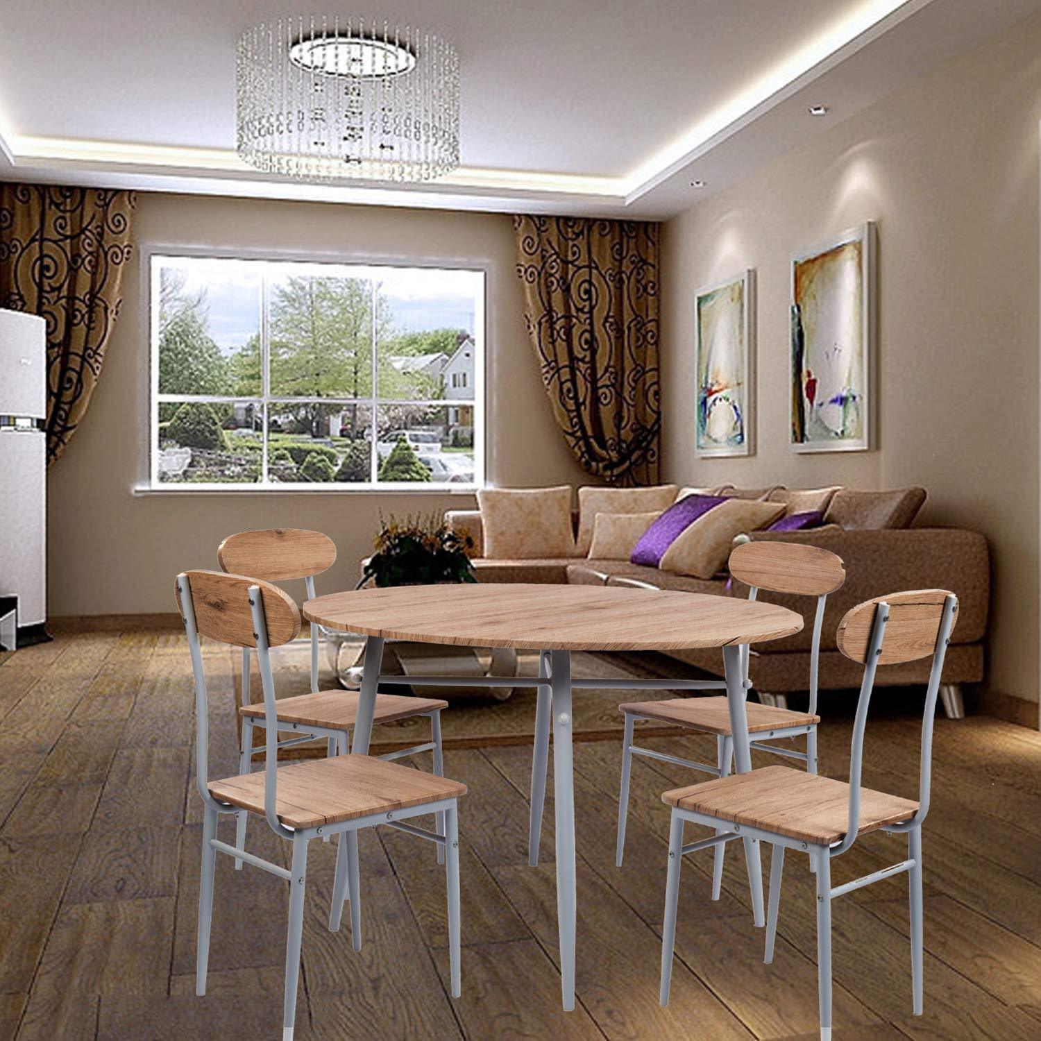 Bosonshop Round Dining Set, Country Style with Metal Legs, 5-Piece