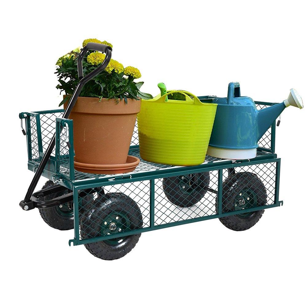 Utility Garden Cart Heavy Duty Wagon w/ Pneumatic Tires Removable Sides - Bosonshop