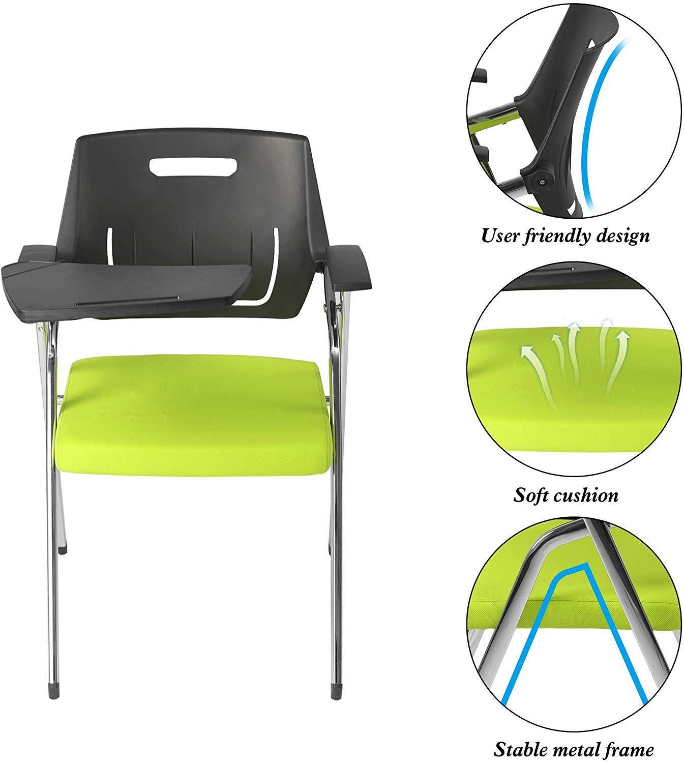 2pc Premium Steel School Chair Folding Office Chair with Arm Desk Chair with Table Arm Desk, Green & Black - Bosonshop