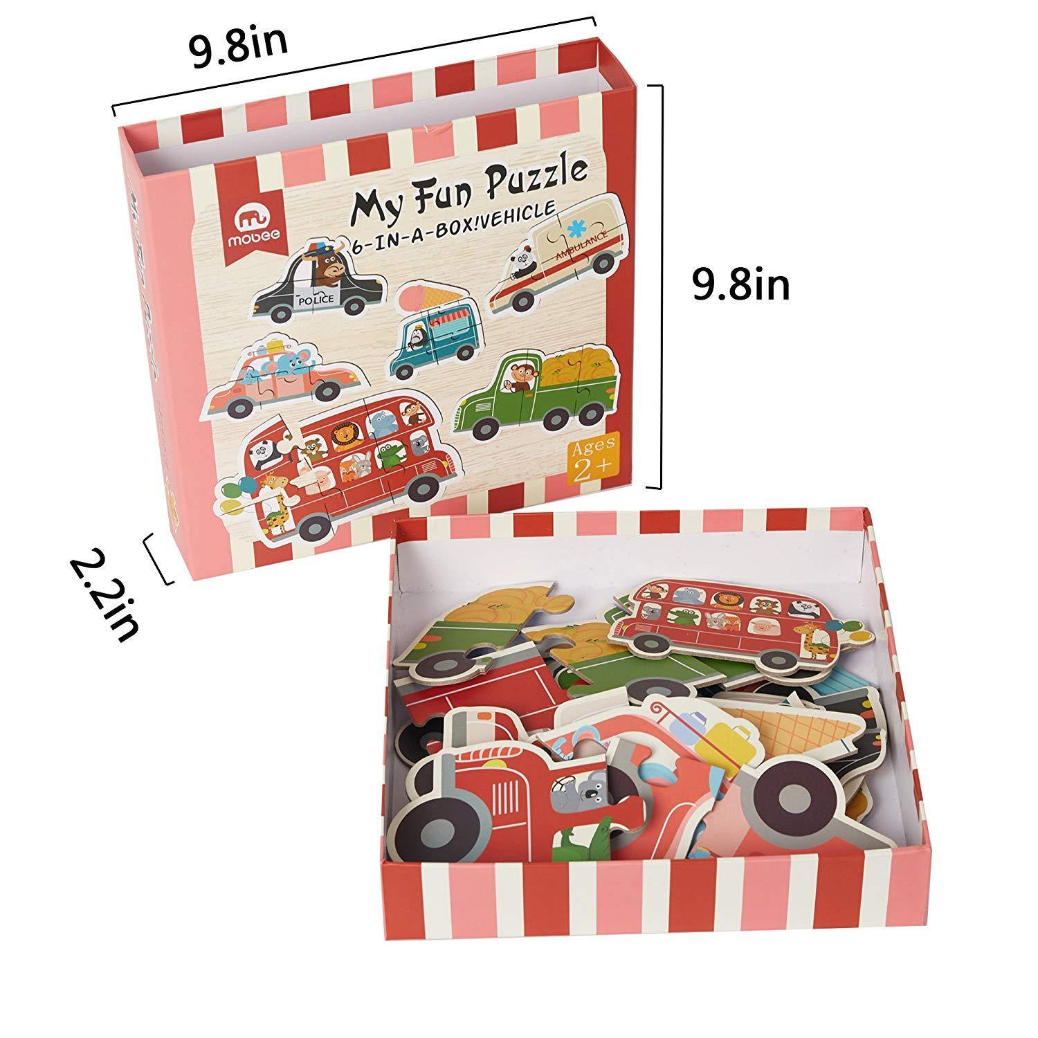 Bosonshop 6-in-1 Educational Jigsaw Puzzles with Reference Sample for Preschool Kids, Vehicle Puzzle