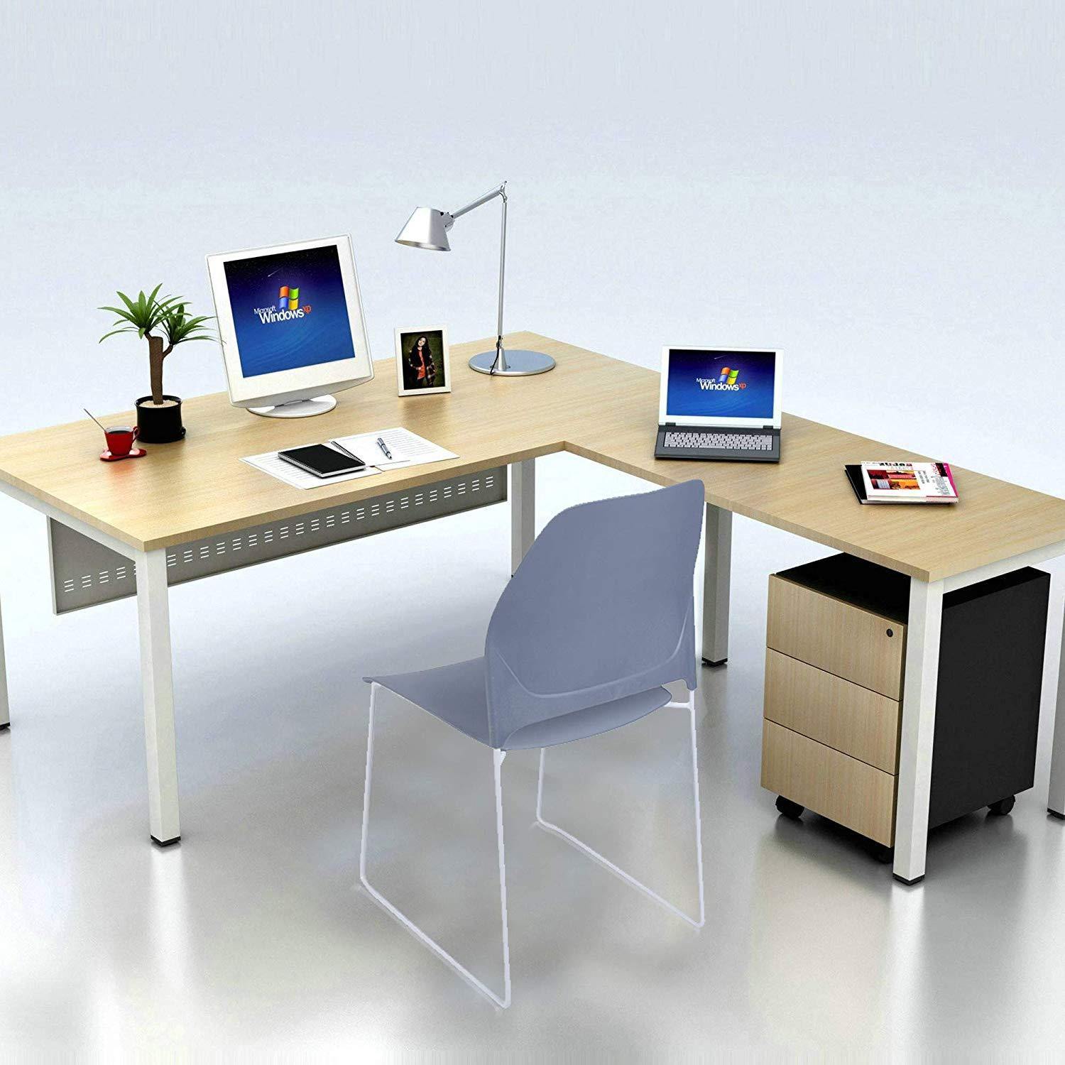 Lightweight Plastic School Stack Chair with Back Ultra-Compact Armless Office Desk Chair for Work Study Dining Gray (Set of 4) - Bosonshop