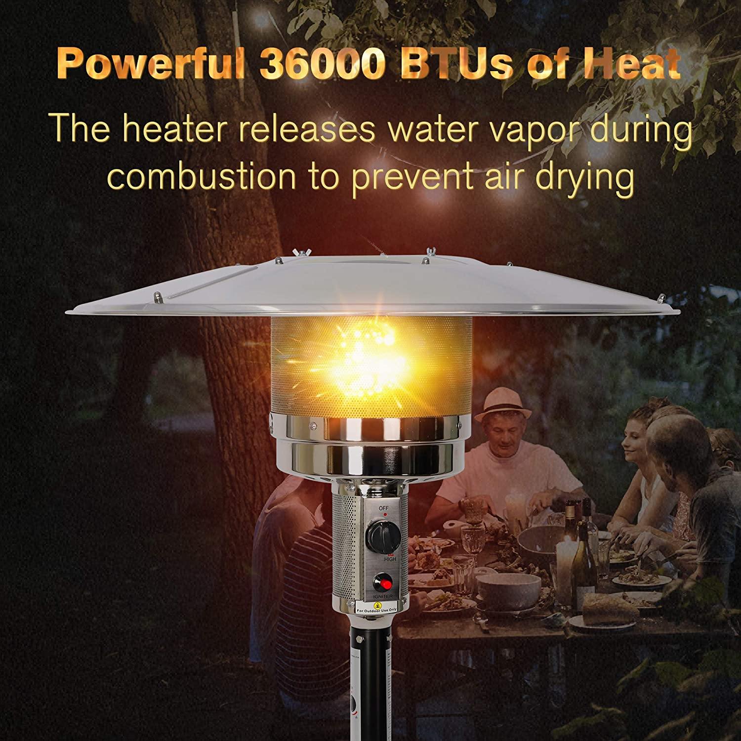 Outdoor Patio Heater Standing Gas LP Propane Heater with Wheels 87 Inches Tall 36000 BTU for Commercial Courtyard (Silver) - Bosonshop