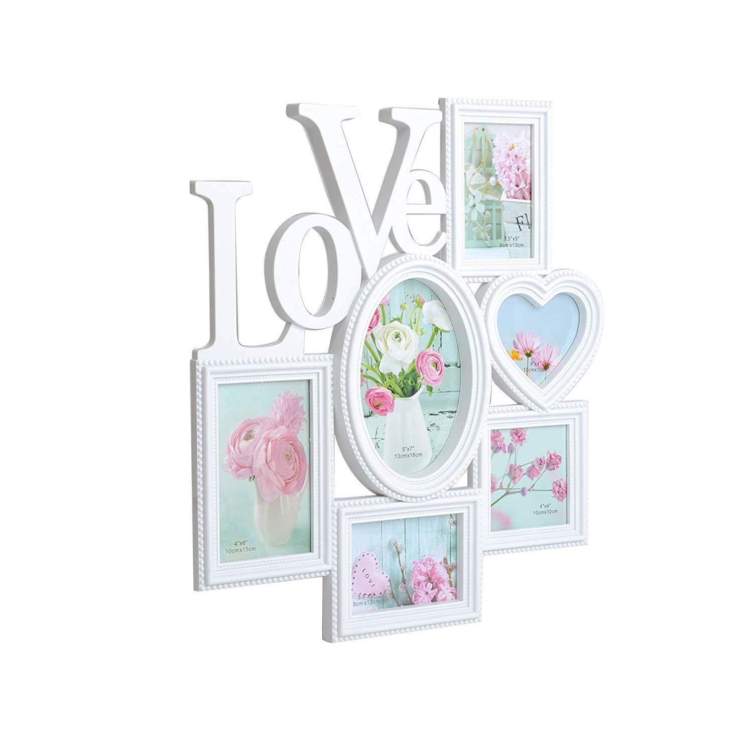 Bosonshop Collage Pictures Frames 6 Openings White Photo Holder with Glass Front for Family,17.5 X 16.5
