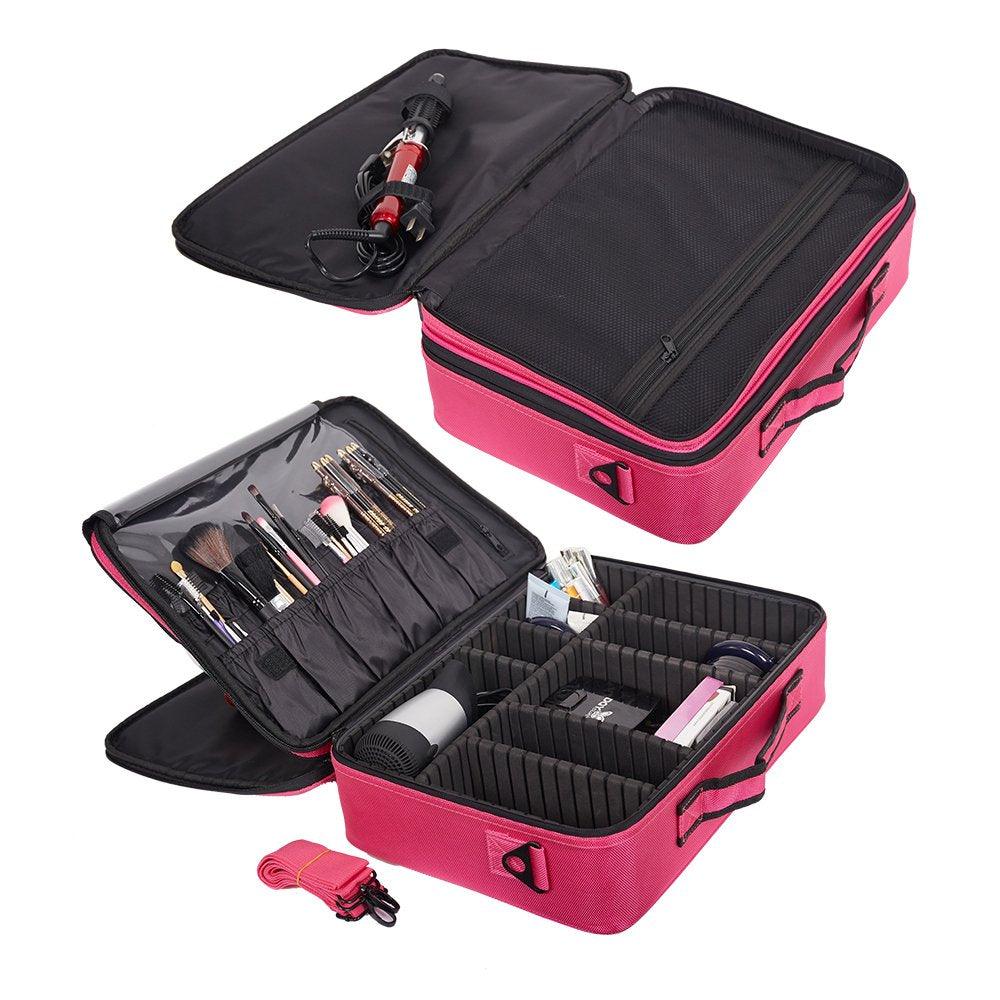 Bosonshop Portable Makeup Train Case 3 Layer Cosmetic Travel Storage Organizer Bag with Dividers for Travel