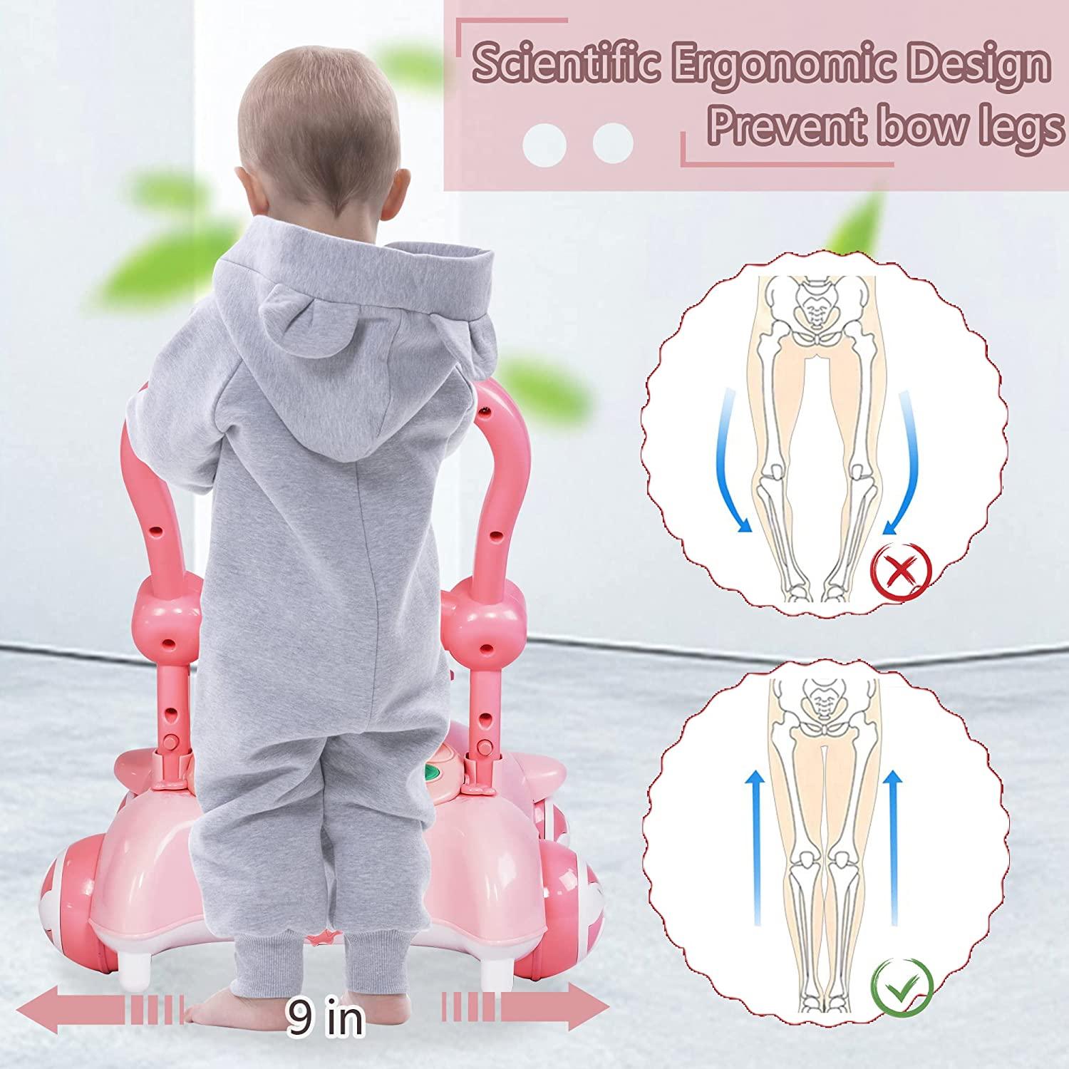 2 in 1 Sit-to-Stand Baby Walker for Boy Girl, Detachable, with Lights and Music, Cute Toys for Toddlers (Pink) - Bosonshop