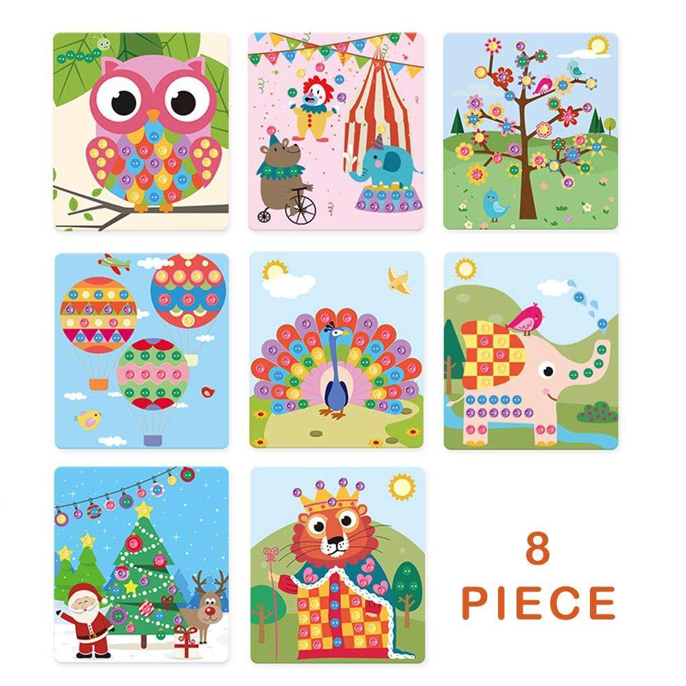 Bosonshop DIY Handmade Art Kits for Kids Button Sticker Mosaic Color Matching Fastener Art with 8 Dot Markers