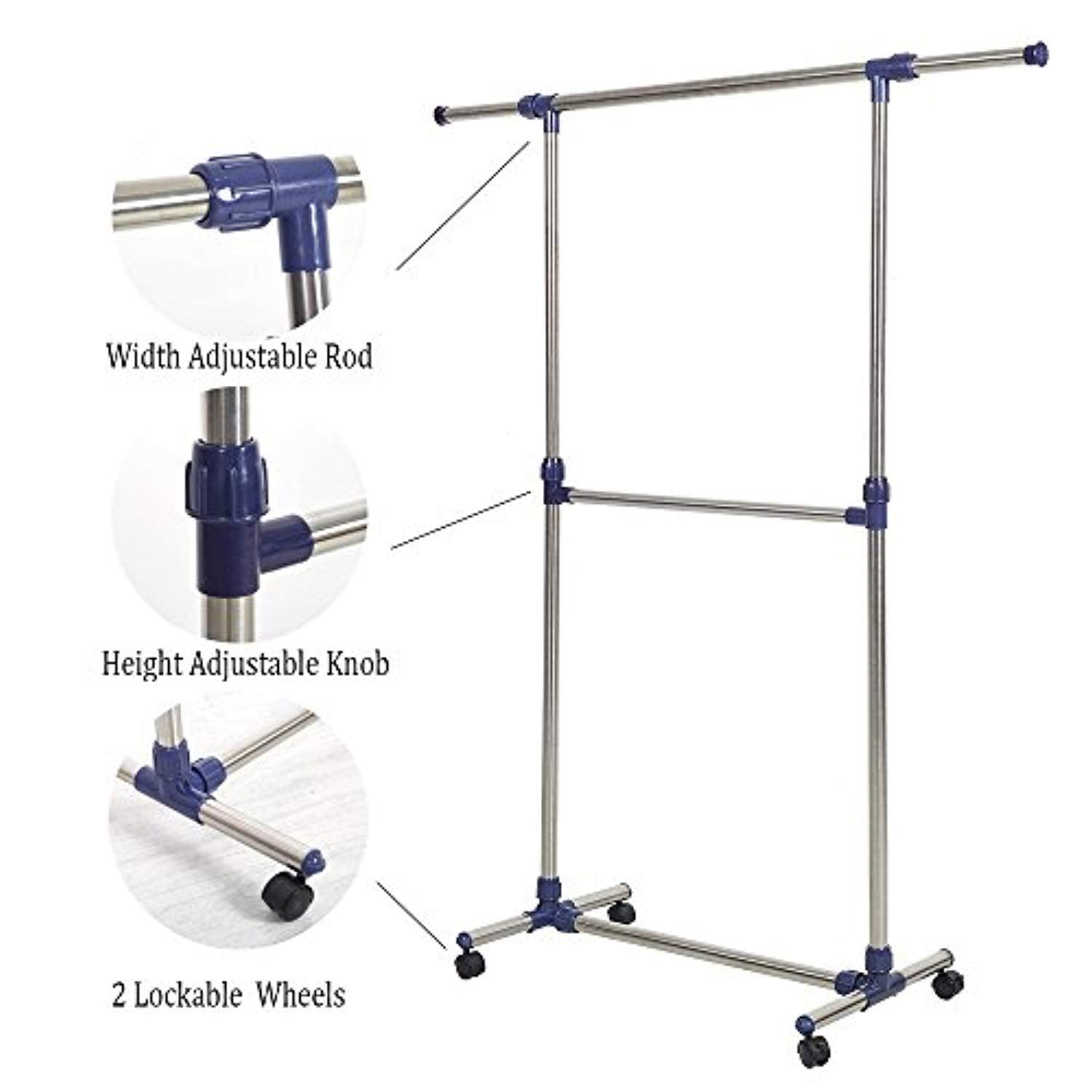 Bosonshop Single Rail Adjustable Clothes rack Lightweight Sturdy Hanging Garment Rack With Wheels