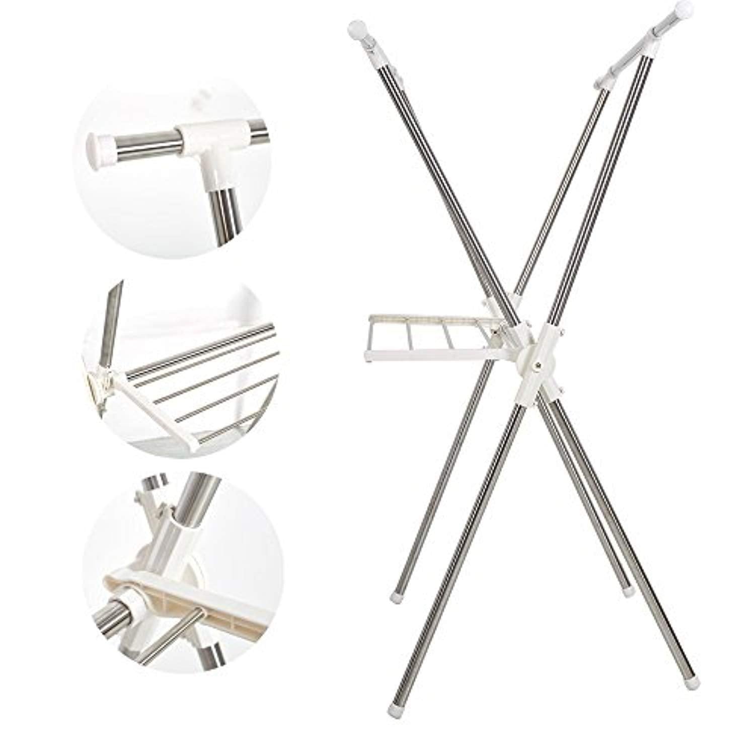 Bosonshop Folding Laundry Drying Rack Clothes Rack With Shelf Stainless Steel