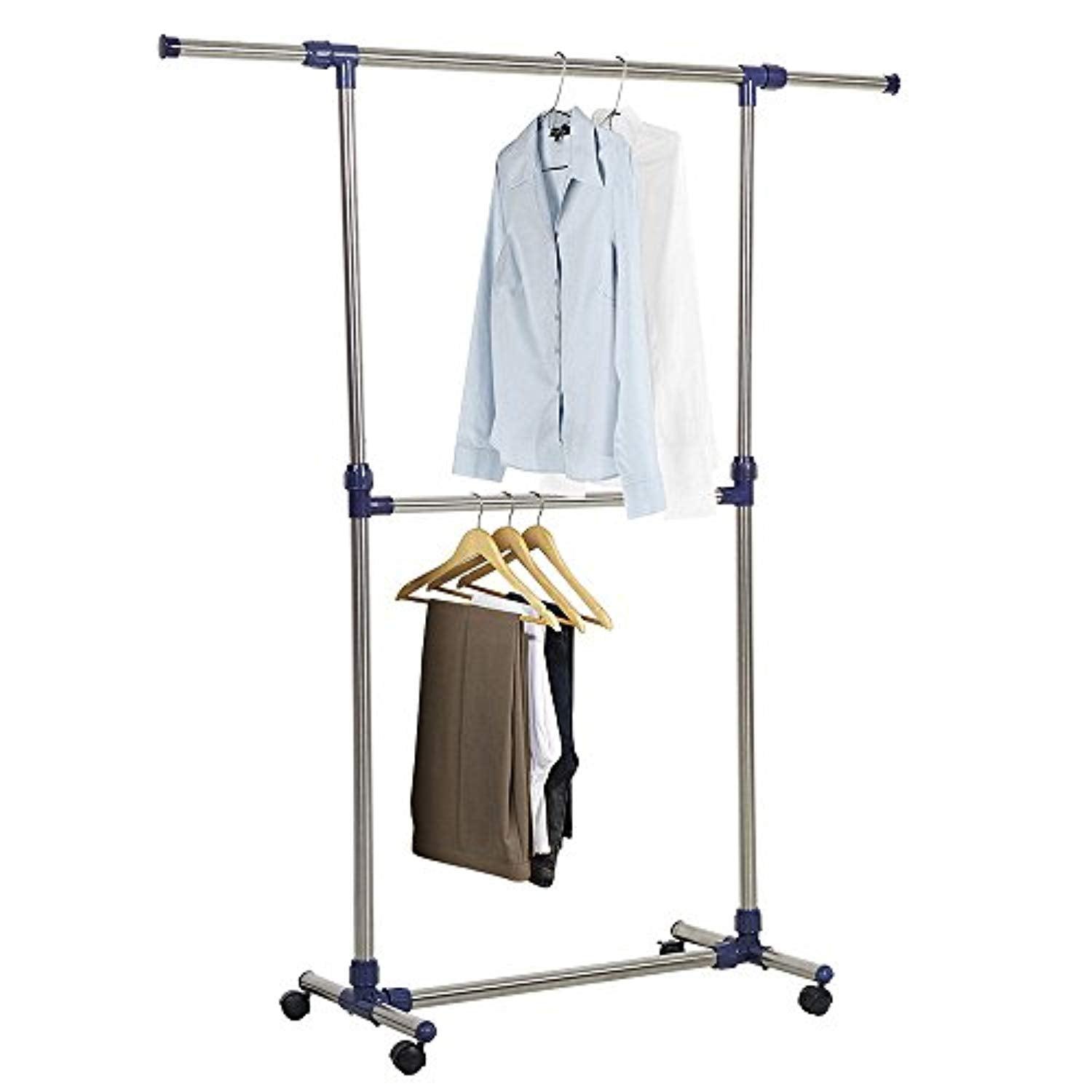 Bosonshop Single Rail Adjustable Clothes rack Lightweight Sturdy Hanging Garment Rack With Wheels