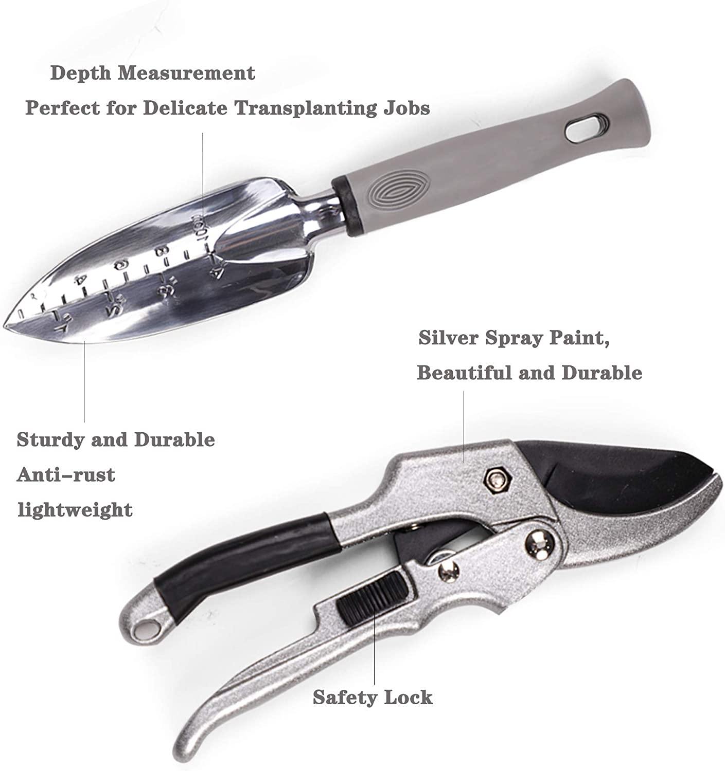 Garden Tool Set 9 Piece Manual Garden Gifts Kit Planting Trowel Rake Pruner Non-Slip Handles Gloves Spray Bottle and Storage Tote - Bosonshop