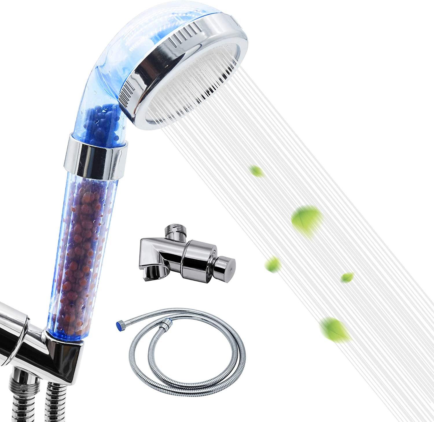 Filtered Anion Shower Head High Pressure & Save Water Multi Function Handheld Shower Head With 3 Spray Settings For Bathroom, Blue - Bosonshop