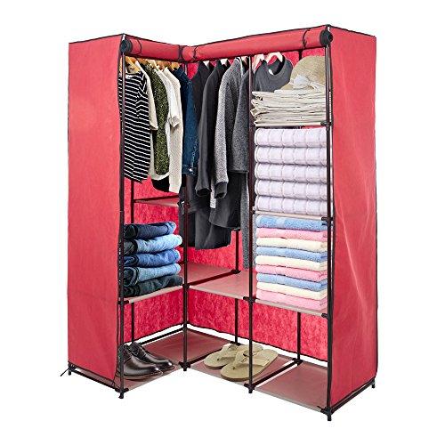 Bosonshop Portable Corner Clothes Closet with Metal Shelves,66.5" H (red)