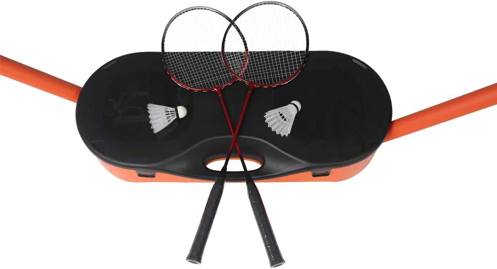 Portable Badminton Net Set Storage Box Base with 2 Battledores 2 Shuttlecocks Large, Orange - Bosonshop