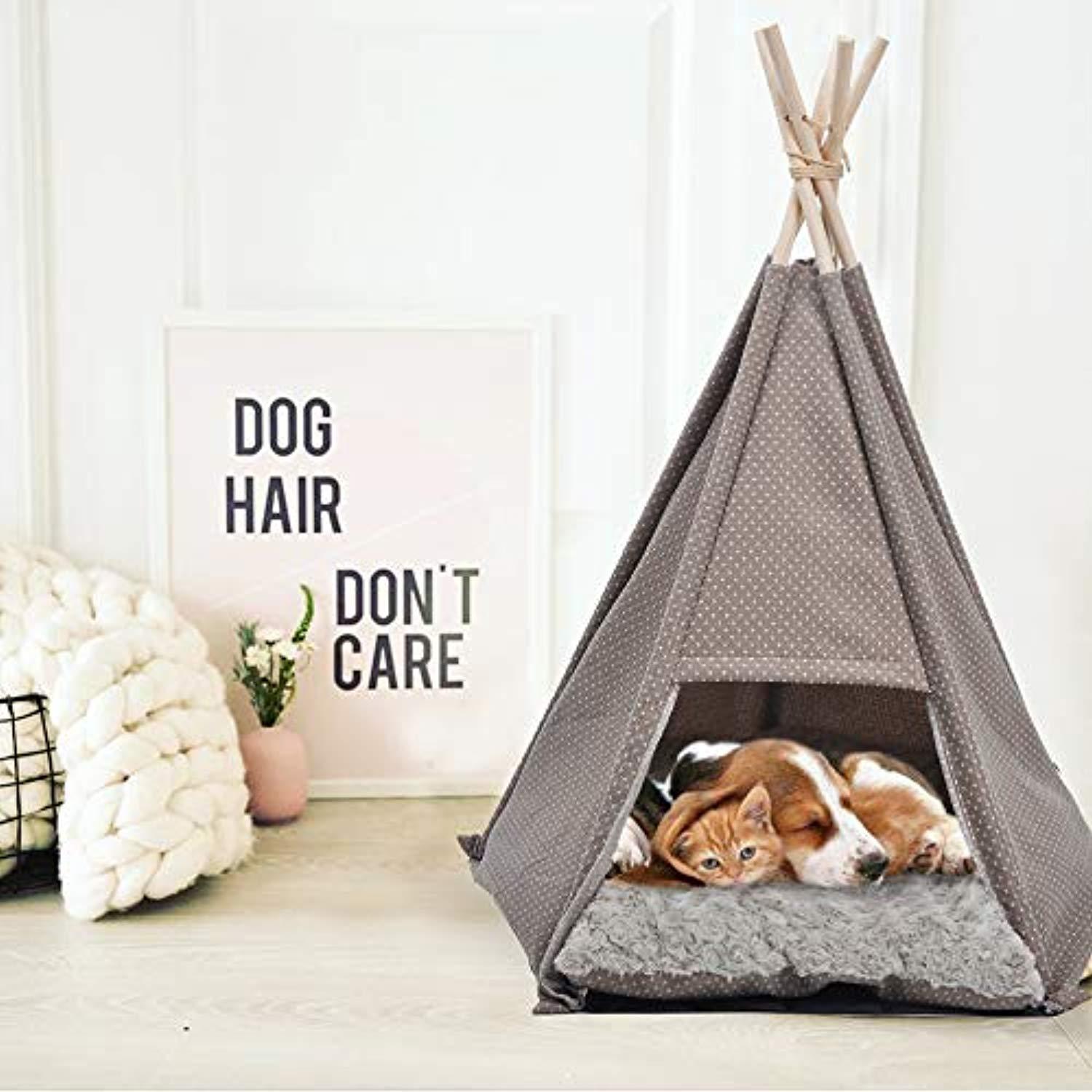 Bosonshop Portable Pet Canopy Teepee Indian Tent Bed for Little Dogs and Cats with a Soft Cushion