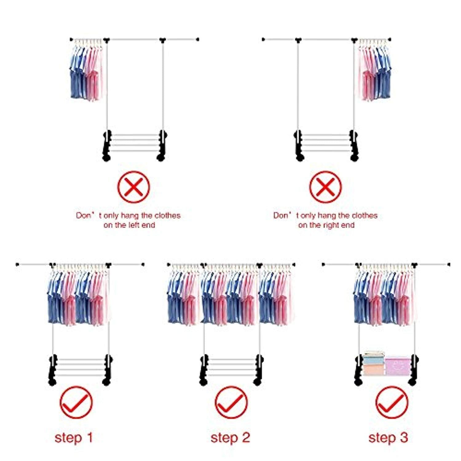 Bosonshop Clothes Racks for Hanging Clothes Drying Clothes Inside with Tiers Storage Shelves