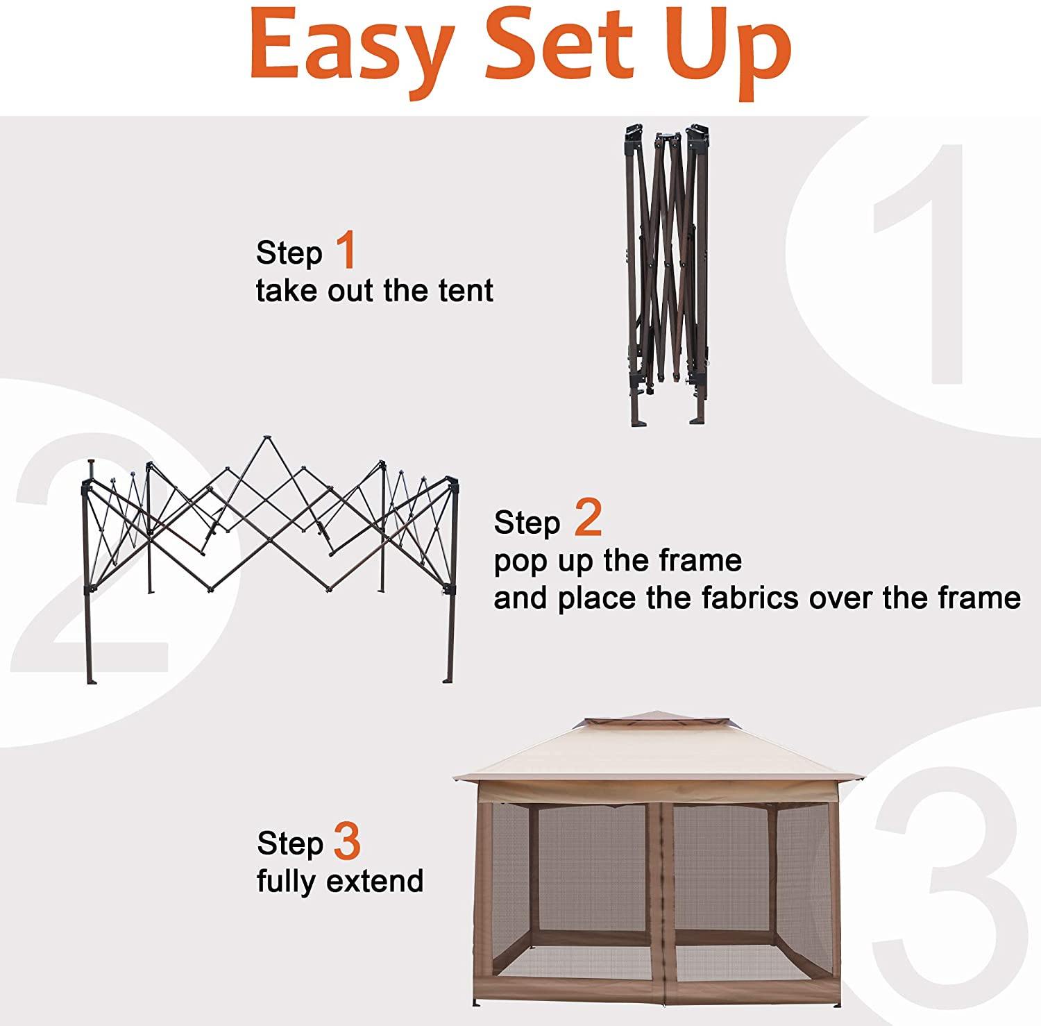 10' x 10' Pop Up Canopy Gazebos Tent with Mesh Sidewall Height Adjustable Outdoor Party Tent - Bosonshop