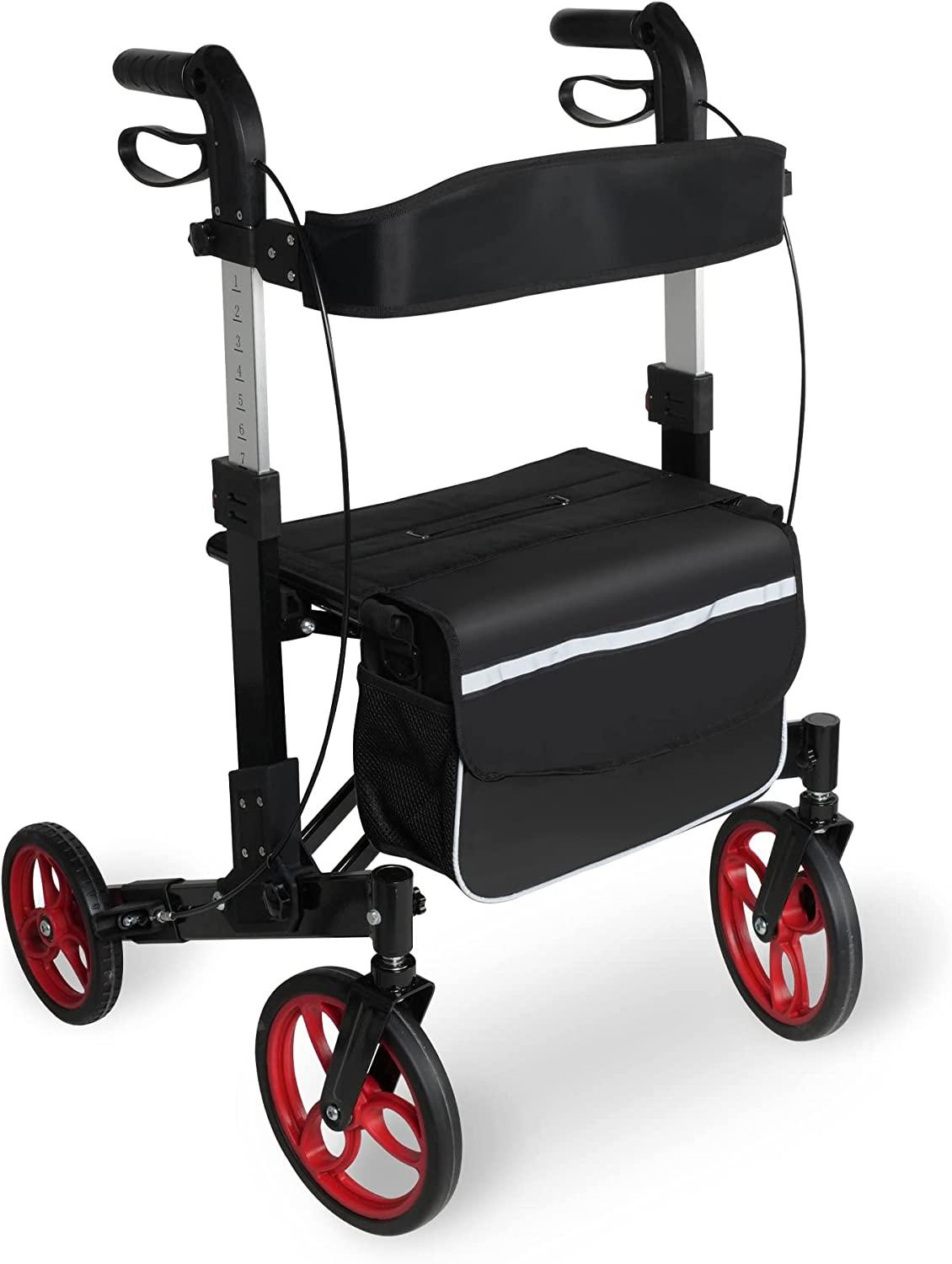 3-in-1 Folding Rollator Walker with Adjustable Handles and Seat Backrest for Seniors and Adults - Bosonshop