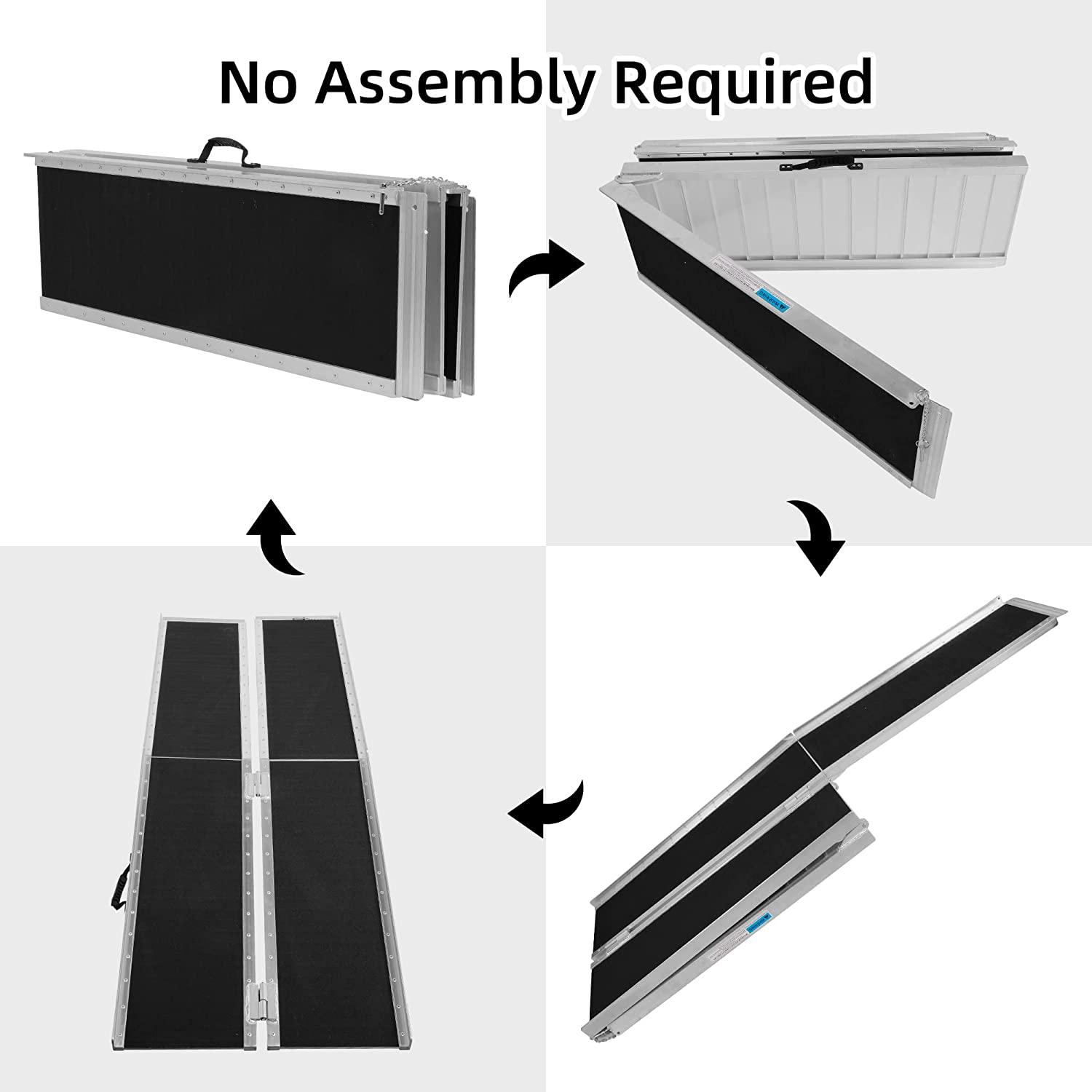 7FT Folding Aluminum Wheelchair Ramp with Handle, Utility Mobility Access Threshold Ramp - Bosonshop