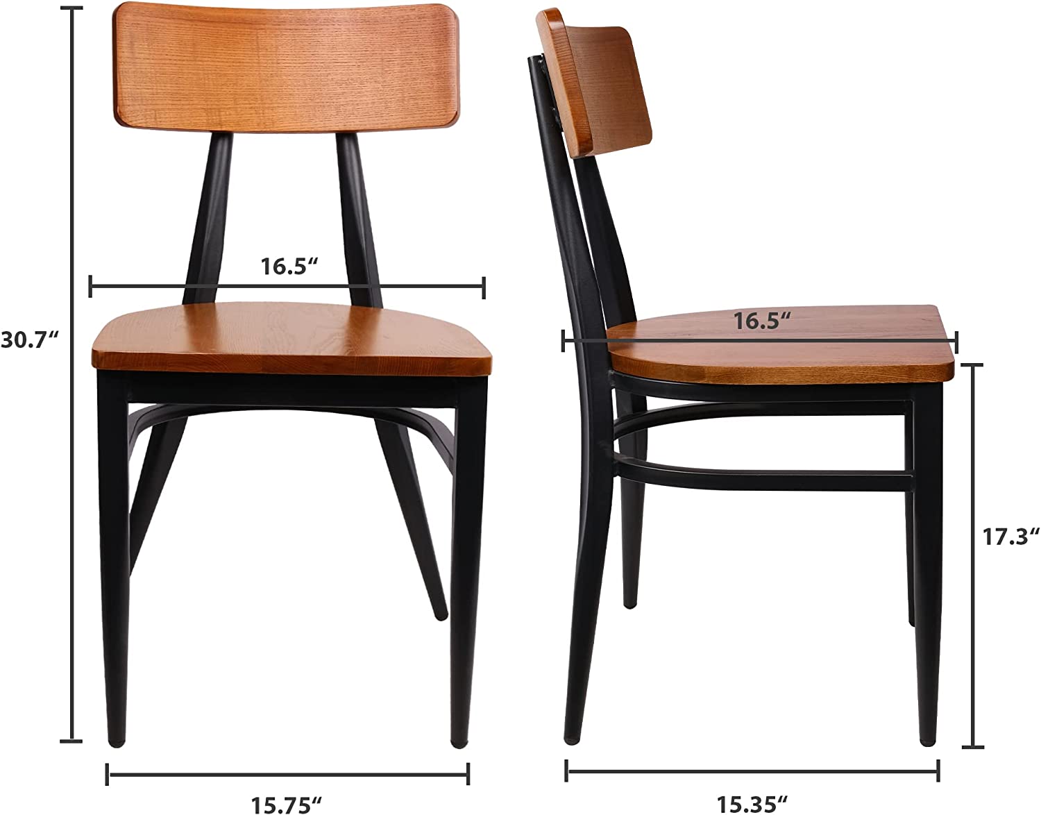(Out of stock) Modern Industrial Kitchen Dining Chairs Set of 2 with Solid Wooden Seat & Metal Legs - Bosonshop