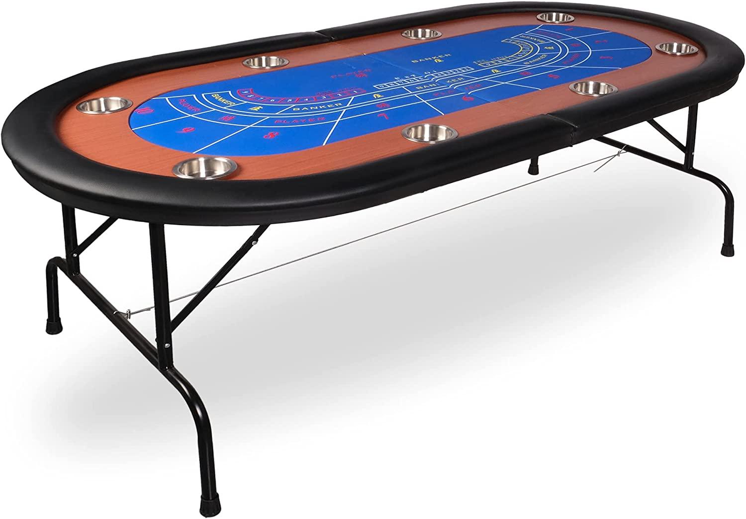 Foldable Poker Table w/Stainless Steel Cup Holder Casino Leisure Table Blue Felt Surface - Bosonshop