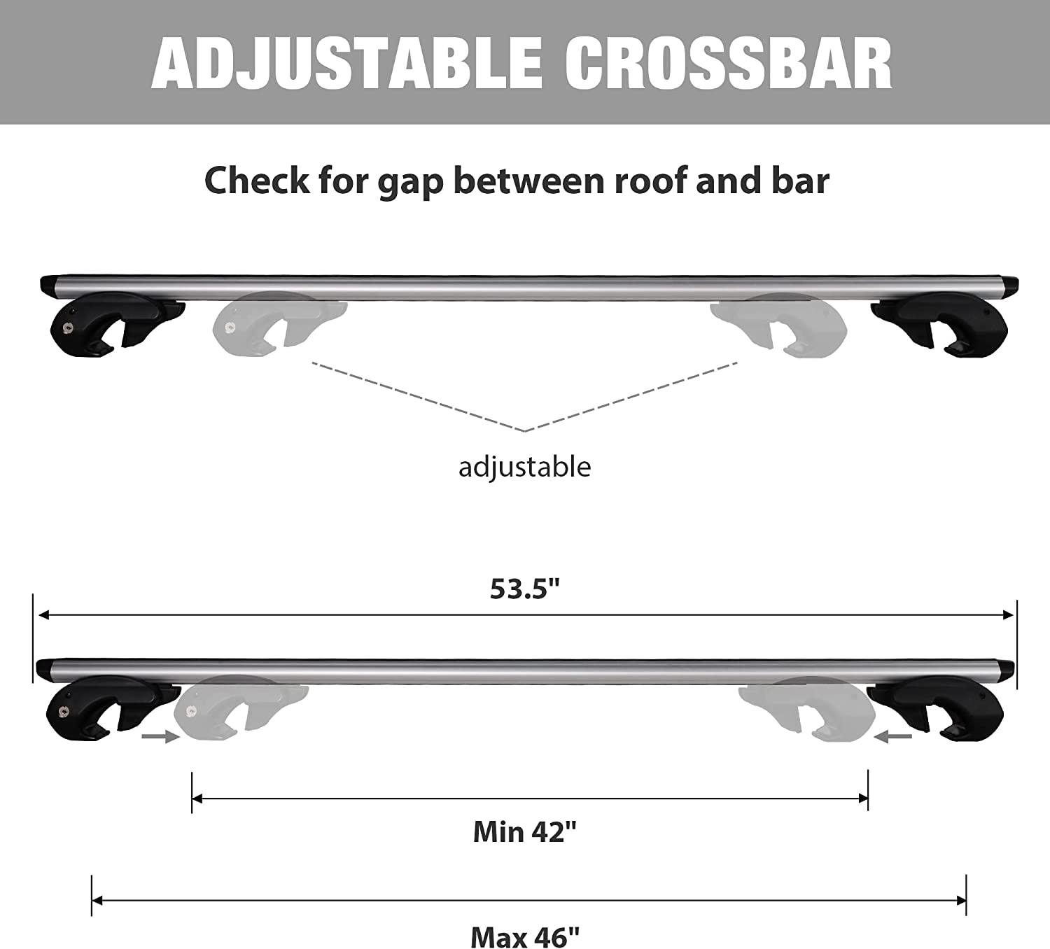 54'' Universal Roof Rack Crossbars with Locks Adjustable Aluminum Cargo Carrier for Ski Snowboard Rooftop Cargo Carrier Bag Bike Luggage Kayak Fit for Cars with Side Rails - Bosonshop