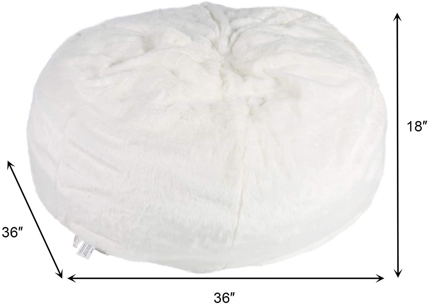 3FT Bean Bag Chair White Luxurious Furry Faux Fur Cover Soft Self-Inflated Beanbag Sofa Lounger for Adults Kids, Sponge Filling - Bosonshop
