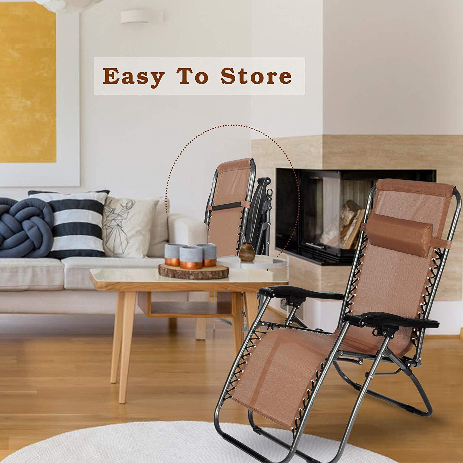 Bosonshop Zero Gravity Reclining Lounge Patio Chairs, 2PC, Brown