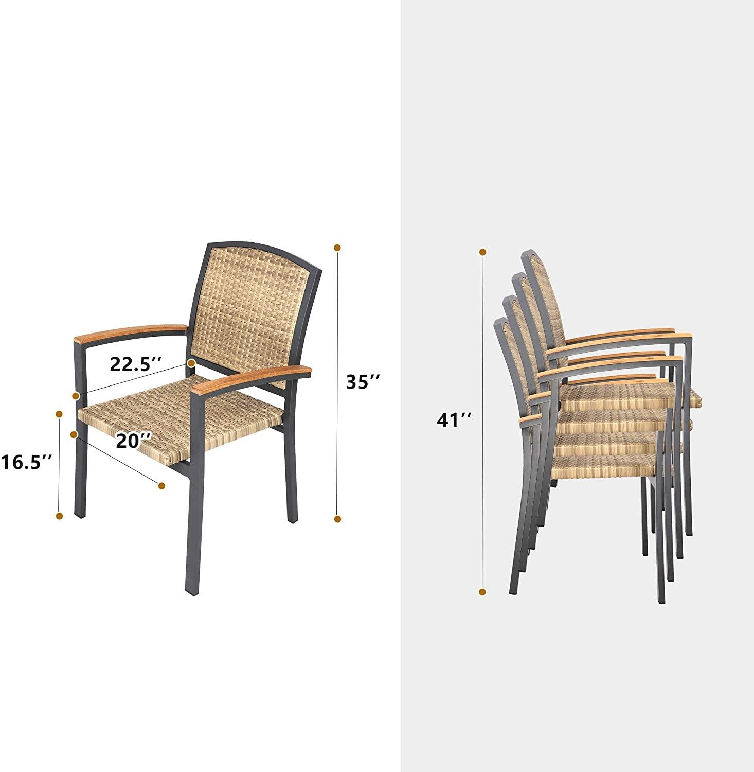 Outdoor PE Rattan Dining Chairs with Aluminum Alloy Frame for Outdoor/Indoor Garden, Courtyard, Porch, Set of 4 - Bosonshop