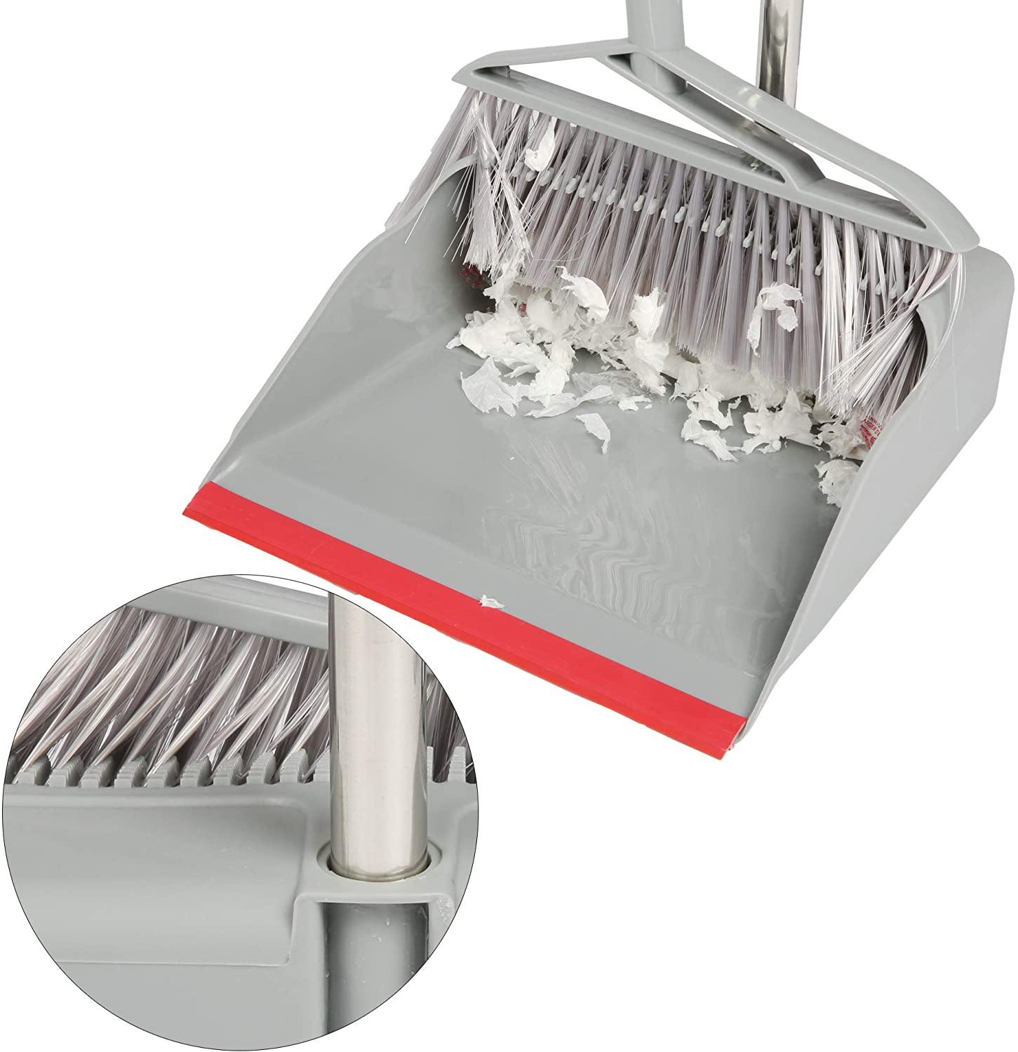 Broom and Dustpan Set Long Handle Lightweight and Robust Sweep Set Easy Assembly for Pet Hair Dirty Corners, Home Office, Grey + Red - Bosonshop