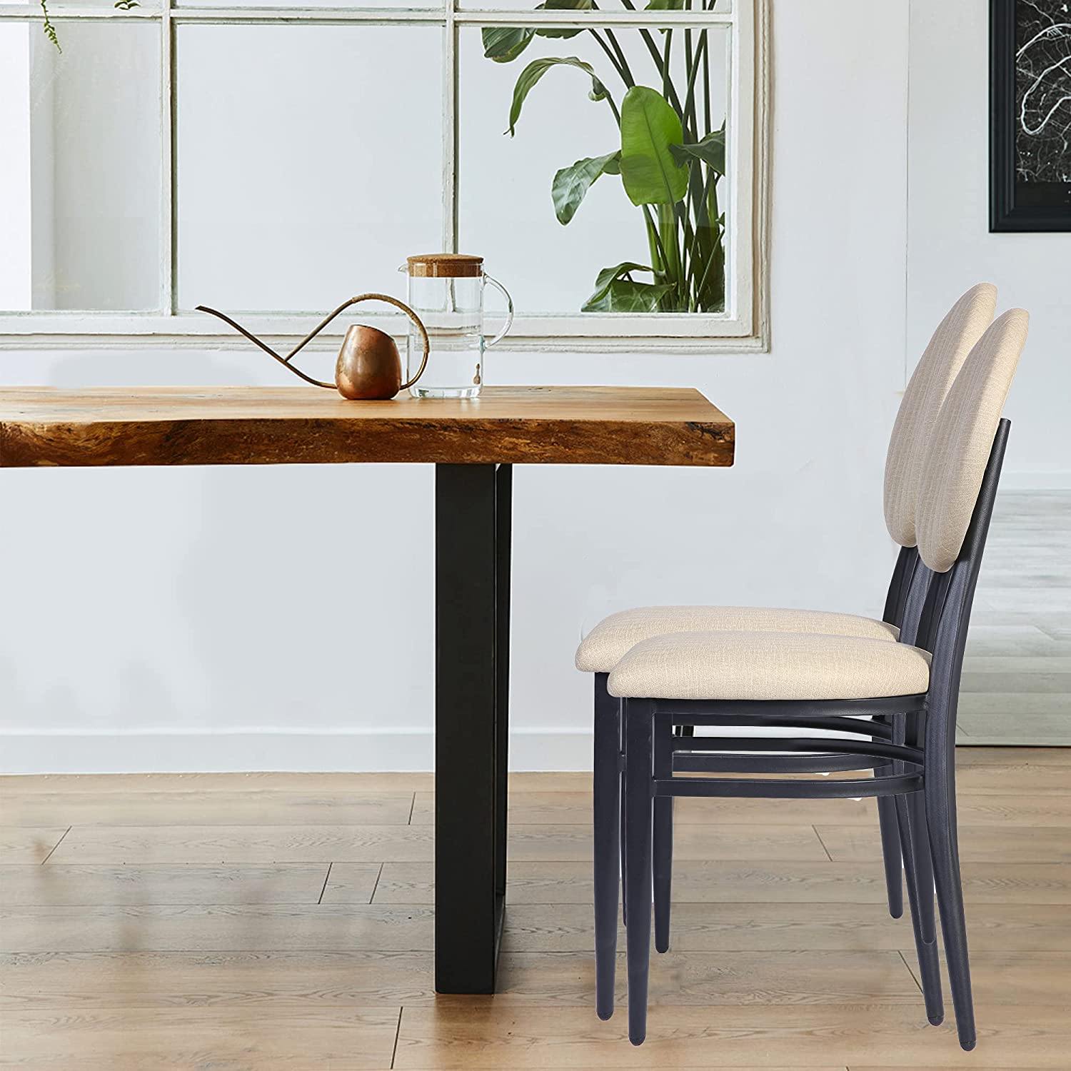 Set of 2 Mid-Century Modern Dining Room Chair w/Round Striped Back Cushion Metal Frame Classy Kitchen Side Chair Simple Dining Chair - Bosonshop