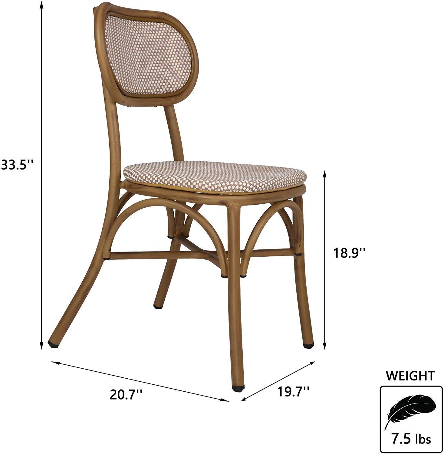 Outdoor Rattan Leisure Chairs Garden Patio Chair Set, Metal Chair Frame with Textilene Seat, Set of 2, Armless, Khaki - Bosonshop